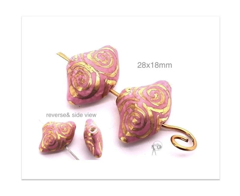Satin Matt Pink Designer Ceramic Fan Beads – Pair – NFP4