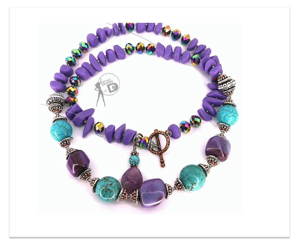 Purple & Turquoise Long Silk Knotted Necklace Kit DKS1