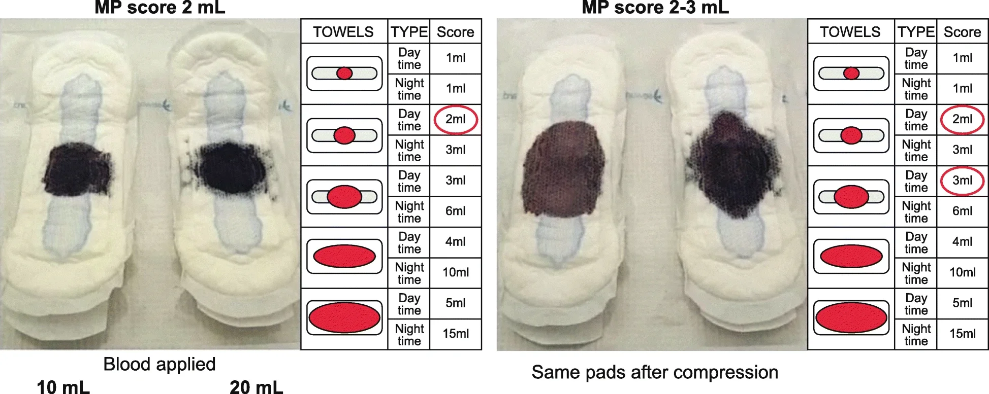Visual demonstration of how heavy your period may be using pads