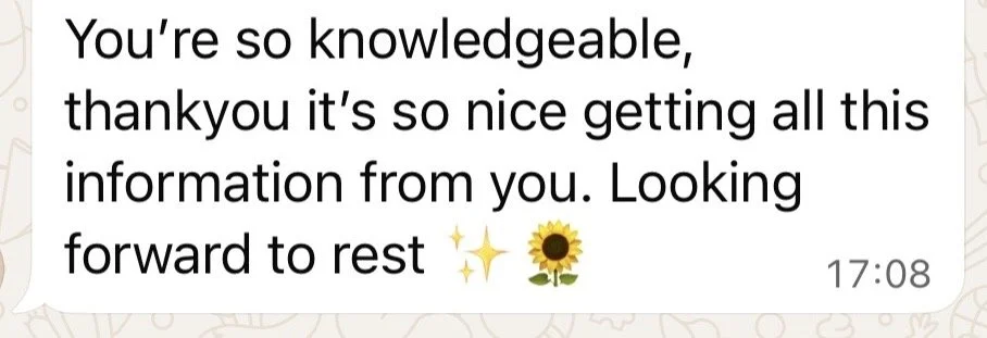 Text message expressing gratitude and appreciation, with emoji of a sparkling star, sunflower, and sparkles.