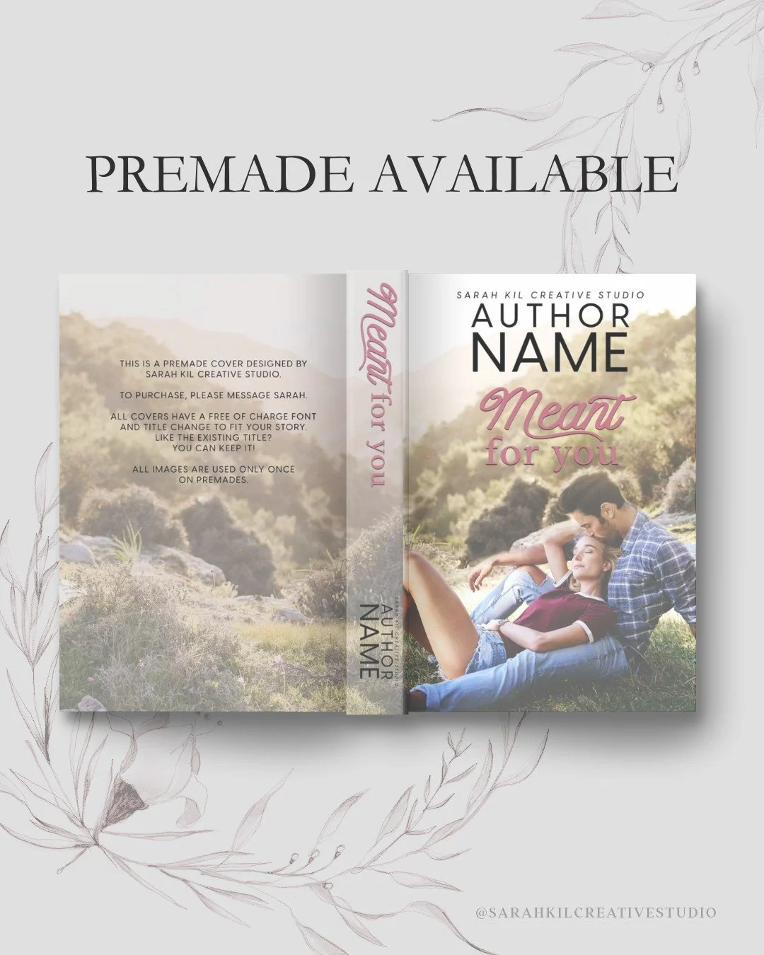 Premade: Meant for You

Status: AVAILABLE

DM or comment below to claim if interested 🤍

Premade comes with 1 full wrap, ebook files &amp; title PNG. Title, Author Name, and Tagline (if available) can be updated once purchased. Add ons are available