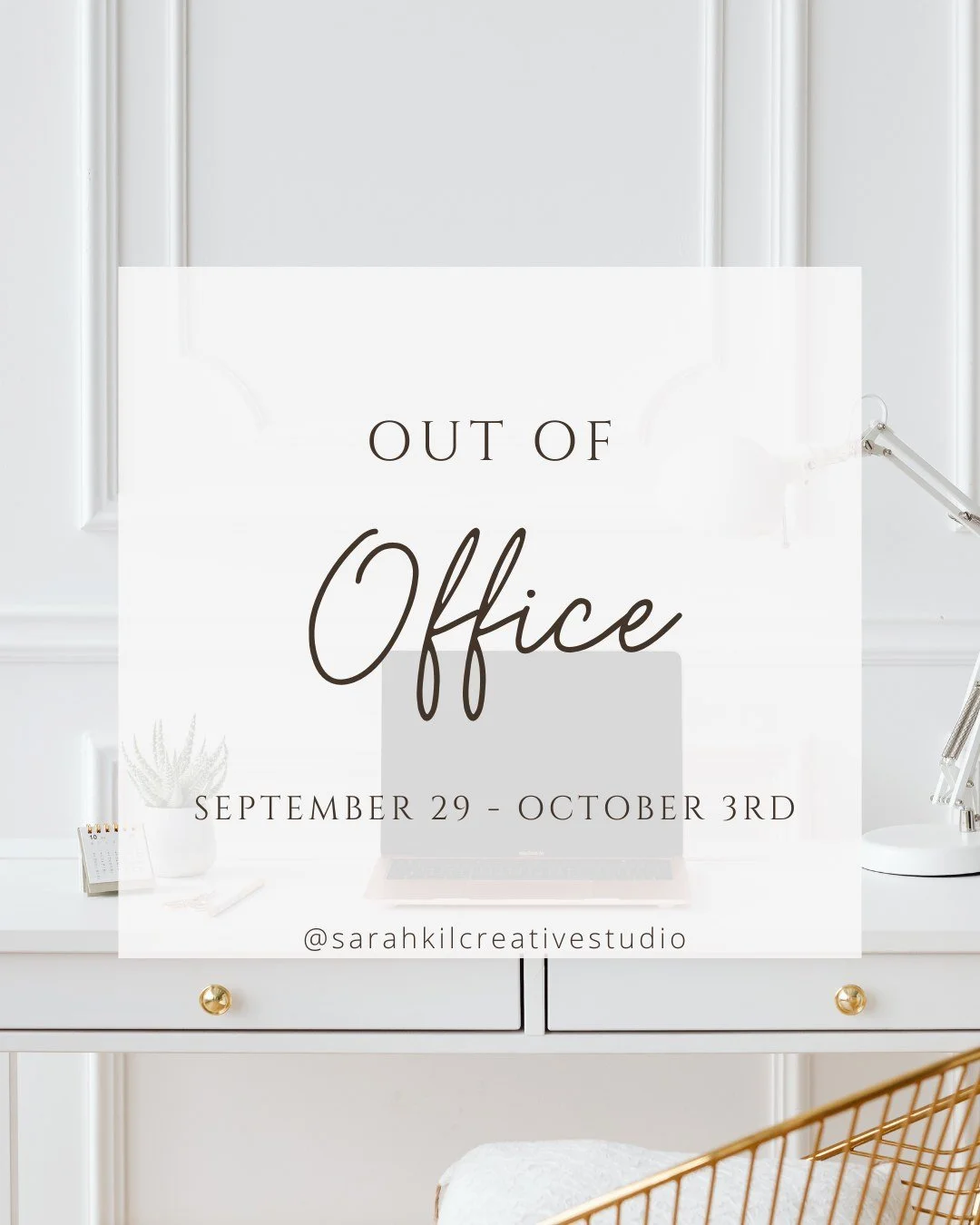 Hi everyone! I will be out of the office this week. I will be delayed with responses during this time. 

#sarahkilcreativestudio