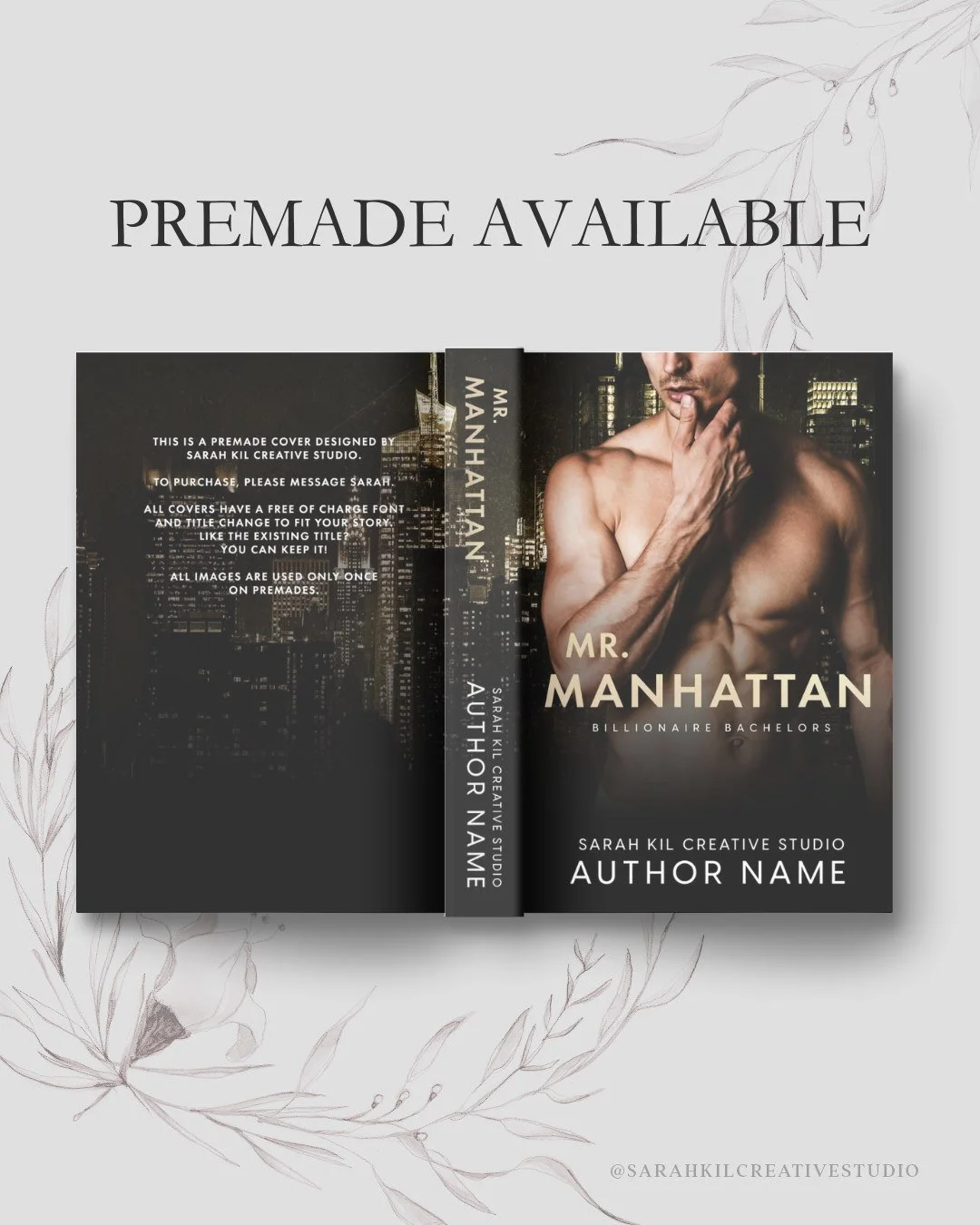 Premade: Billionaire Bachelors Series

Status: AVAILABLE

DM or comment below to claim if interested 🤍

Premade comes with 1 full wrap, ebook files &amp; title PNG. Title, Author Name, and Tagline (if available) can be updated once purchased. Add on