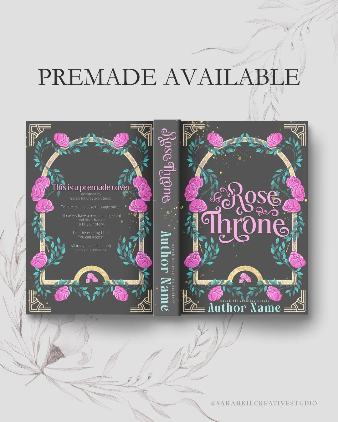 Premade: Rose Thorne

Status: AVAILABLE

DM or comment below to claim if interested 🤍

Premade comes with 1 full wrap, ebook files &amp; title PNG. Title, Author Name, and Tagline (if available) can be updated once purchased. Add ons are available a