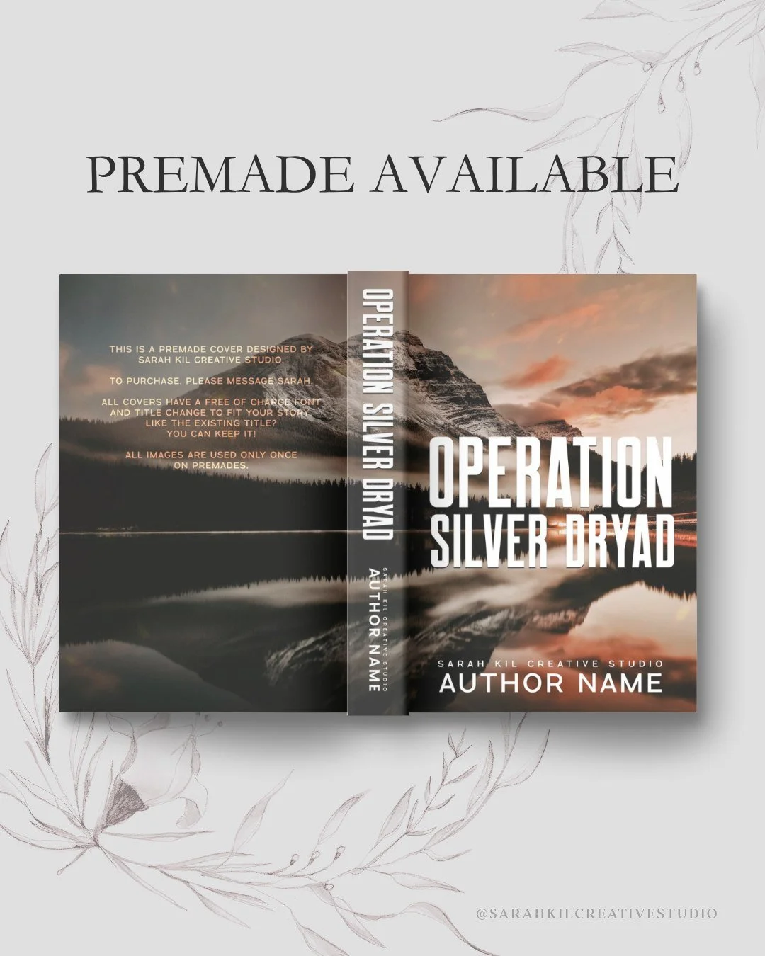 Premade: Operation Silver Dryad

Status: AVAILABLE

DM or comment below to claim if interested 🤍

Premade comes with 1 full wrap, ebook files &amp; title PNG. Title, Author Name, and Tagline (if available) can be updated once purchased. Add ons are 