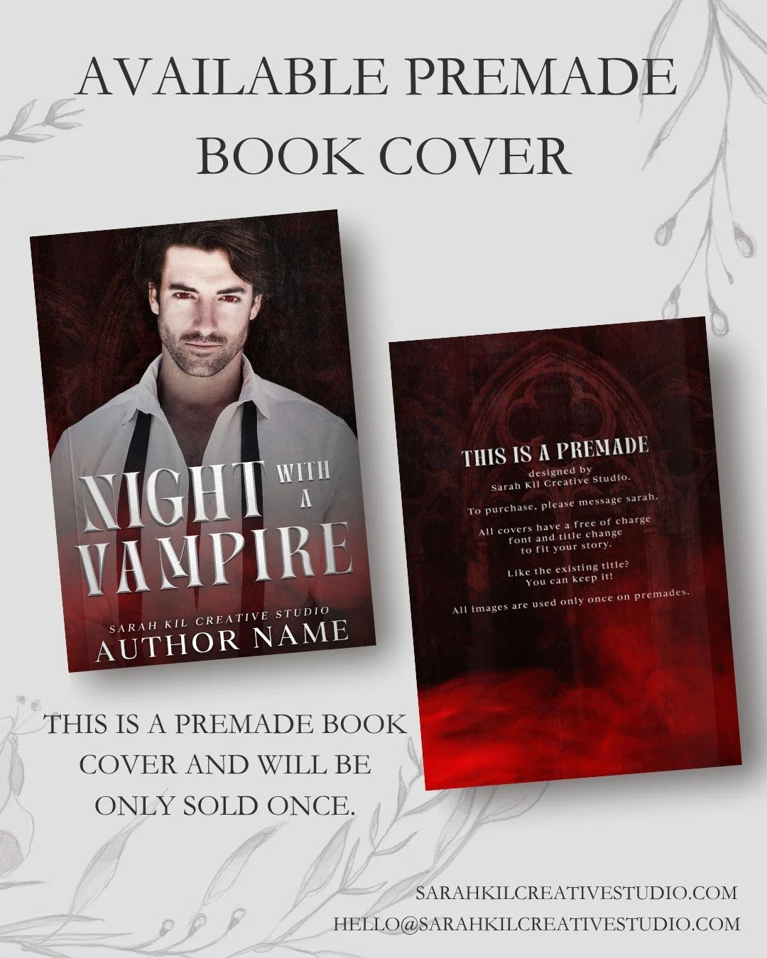 Day 10: Vampire

Premade: Night With A Vampire
Status: AVAILABLE
Photographer: Eric McKinney 612 Photography @mannequin612 

DM or comment below to claim if interested 🤍

Premade comes with 1 full wrap, ebook files &amp; title PNG. Title, Author Nam