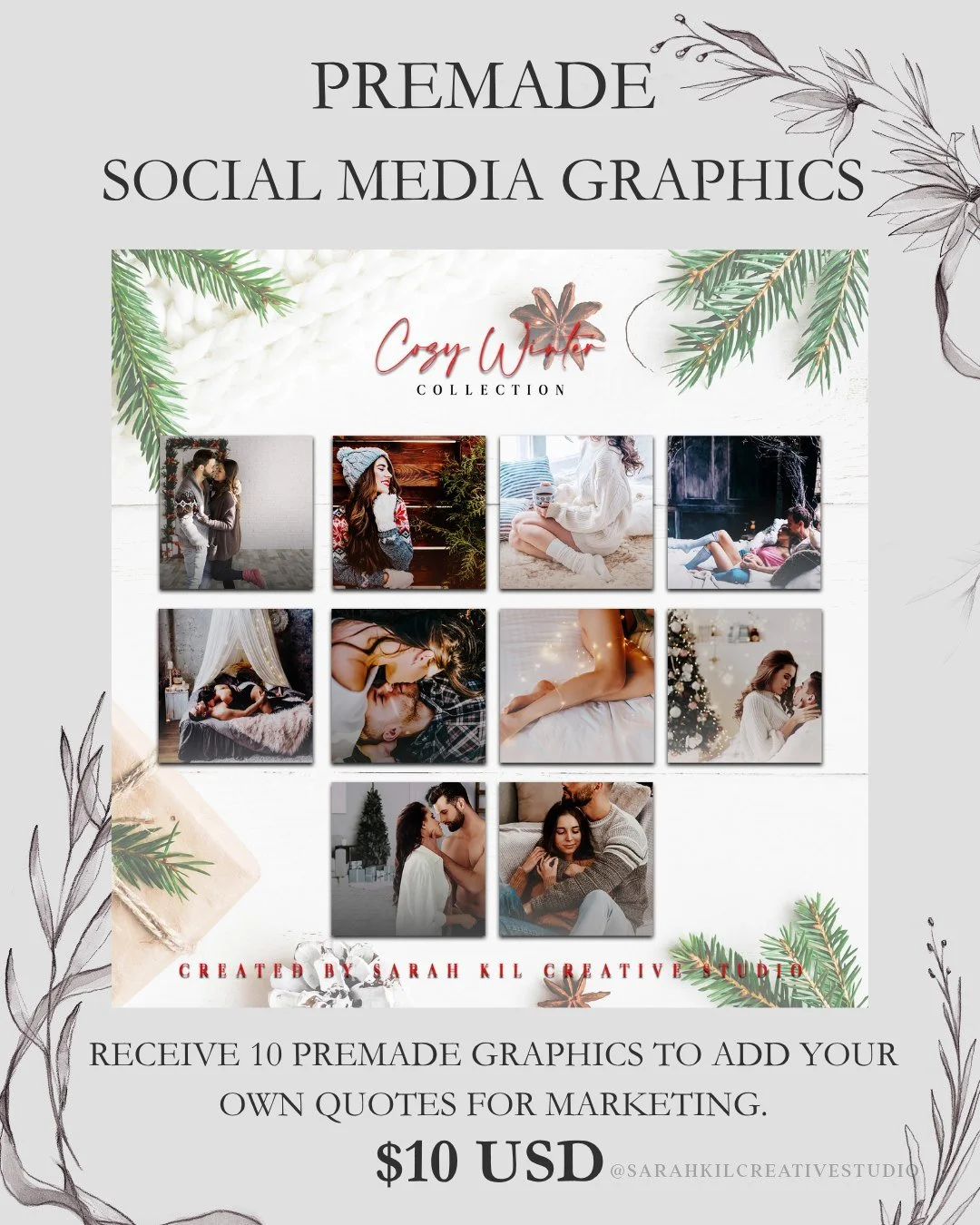 PREMADE SOCIAL MEDIA COLLECTIONS: Cozy Winter
Status: Available

Looking to elevate your graphics! I have social media collections available on my website.

Grab here https://www.sarahkilcreativestudio.com/social-media-collections

#sarahkilcreatives