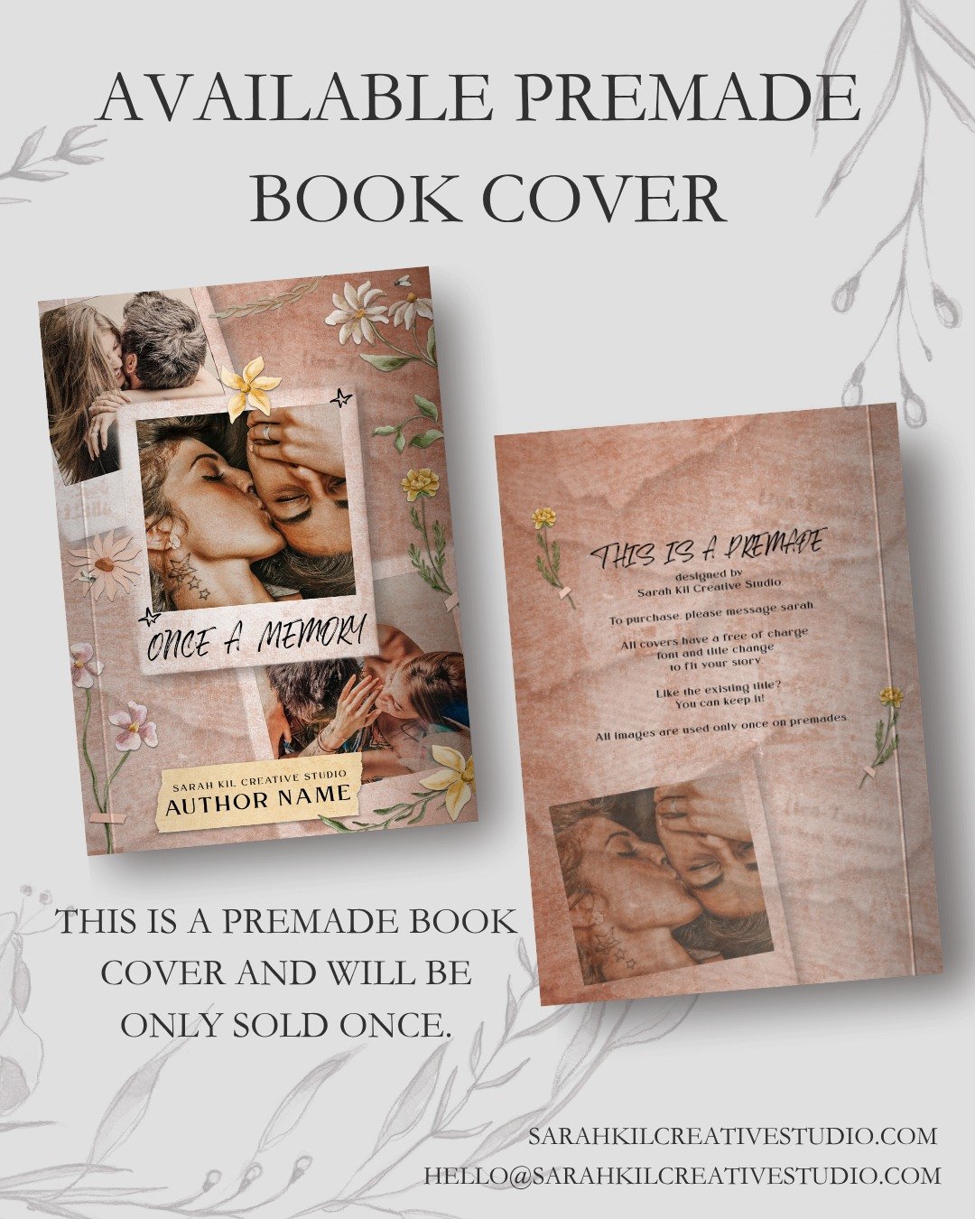 Day 14: Polaroid

Premade: Once A Memory
Status: AVAILABLE

DM or comment below to claim if interested 🤍

Premade comes with 1 full wrap, ebook files &amp; title PNG. Title, Author Name, and Tagline (if available) can be updated once purchased. Add 