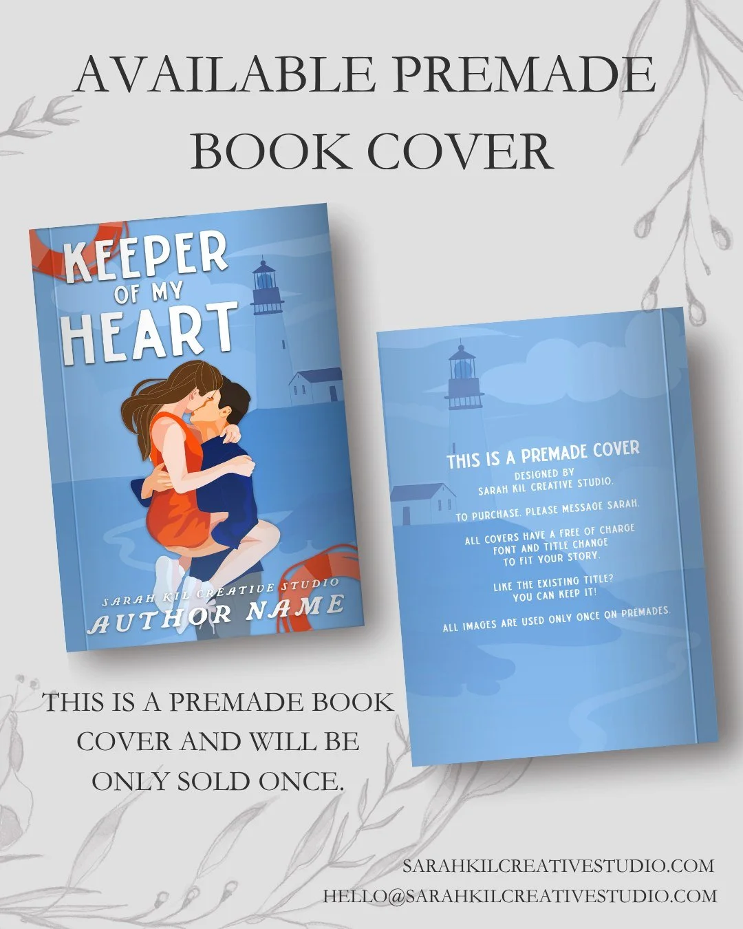 Day 15: Lighthouse

Premade: Keeper of my Heart
Status: AVAILABLE

DM or comment below to claim if interested 🤍

Premade comes with 1 full wrap, ebook files &amp; title PNG. Title, Author Name, and Tagline (if available) can be updated once purchase
