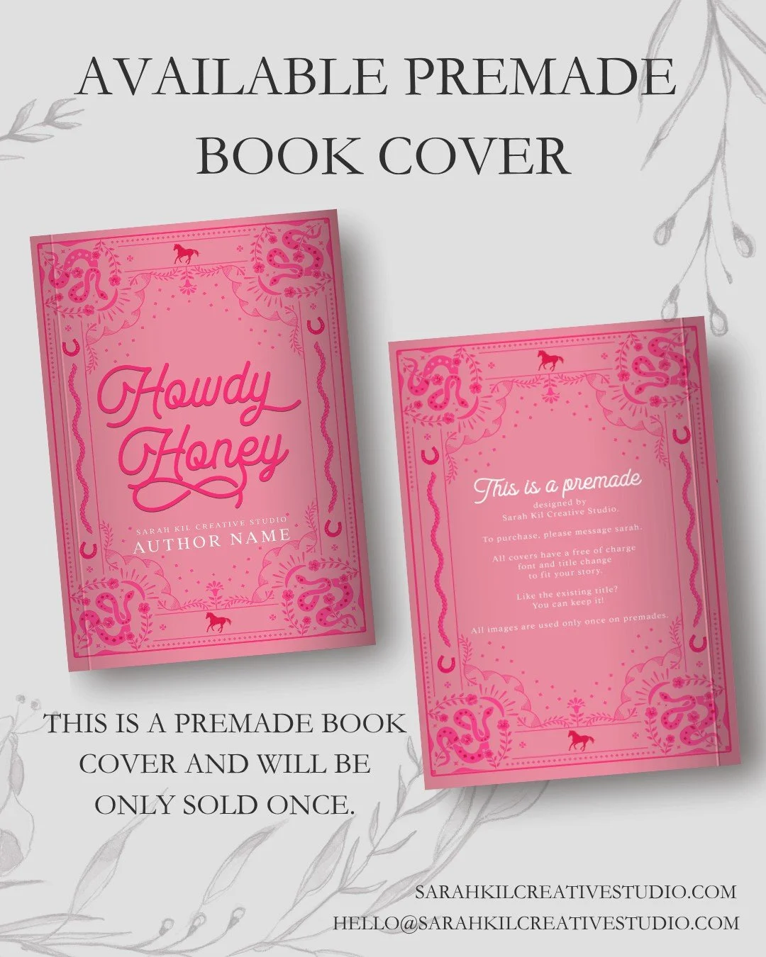 Day 17: Western

Premade: Howdy Honey
Status: AVAILABLE

DM or comment below to claim if interested 🤍

Premade comes with 1 full wrap, ebook files &amp; title PNG. Title, Author Name, and Tagline (if available) can be updated once purchased. Add ons