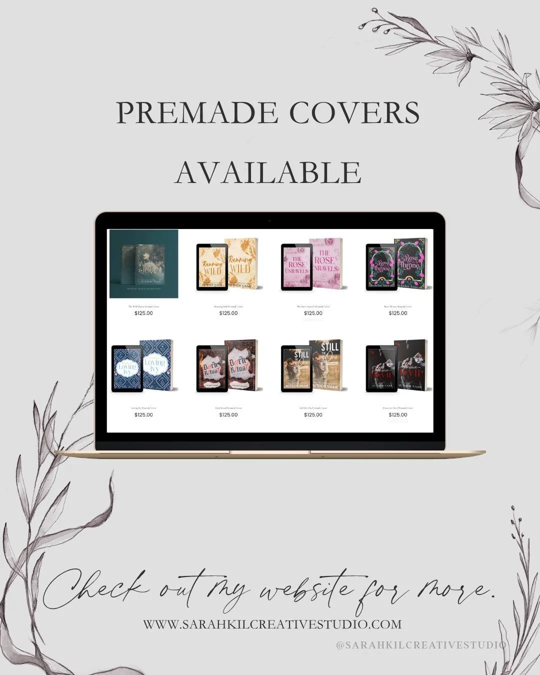 ✨ Premade Book Covers

Looking for a cover for your new book or inspiration? I have premades available on my website.

Available on my website. Link is in my bio.

#sarahkilcreativestudio 

book covers, book cover designer, premade book cover, romanc