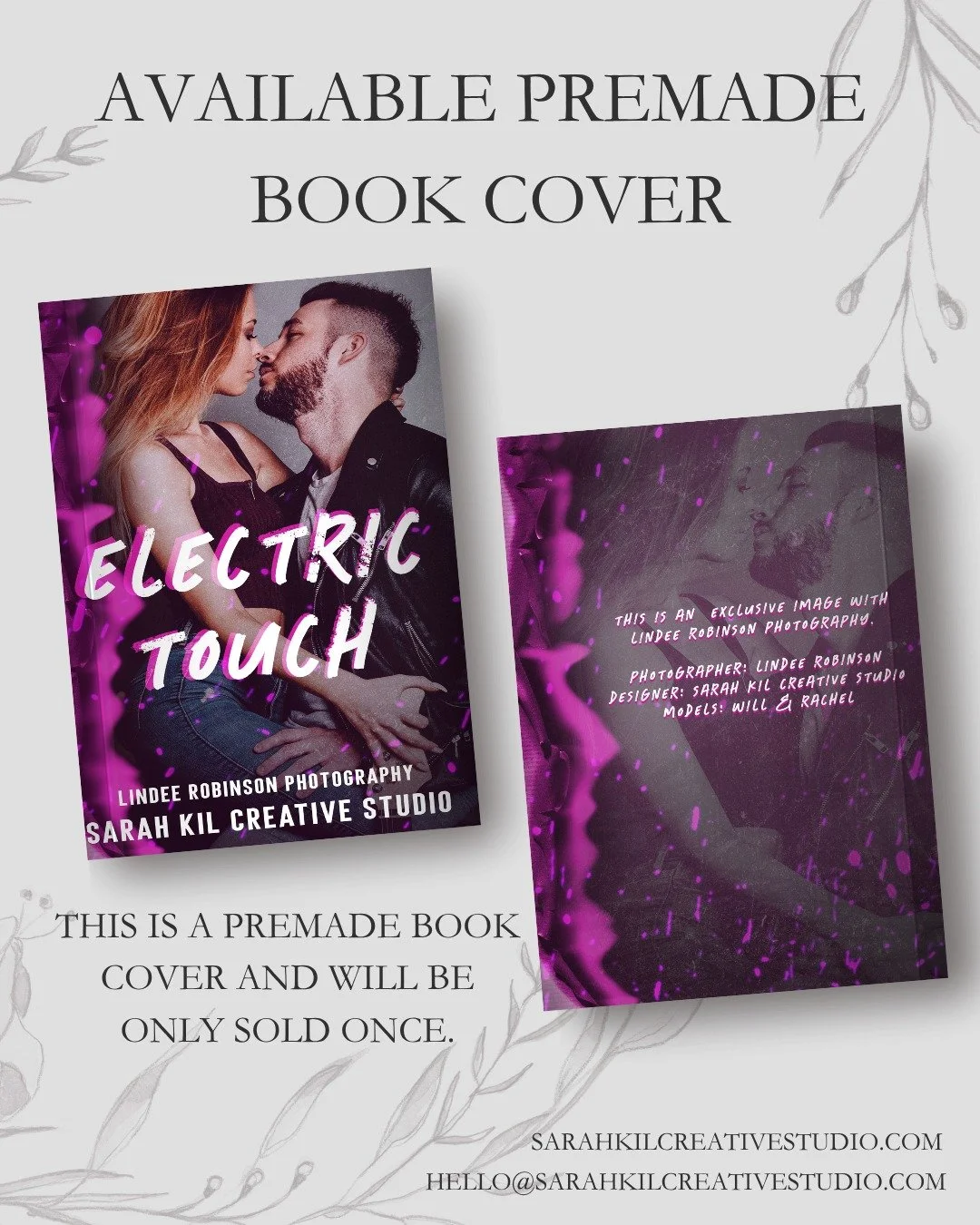 Exclusive Premade: Electric Touch
Status: AVAILABLE
Photographer: Lindee Robinson Photography

DM or comment below to claim if interested 🤍

Premade comes with 1 full wrap, ebook files &amp; title PNG. Title, Author Name, and Tagline (if available) 