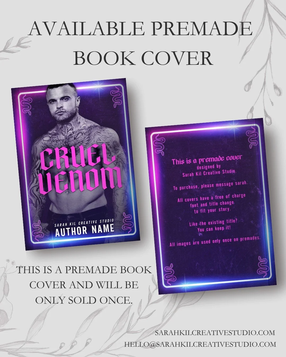 Day 21: Neon

Premade: Cruel Venom
Status: AVAILABLE
Exclusive: Eric McKinney 612 Photography @mannequin612

DM or comment below to claim if interested 🤍

Premade comes with 1 full wrap, ebook files &amp; title PNG. Title, Author Name, and Tagline (