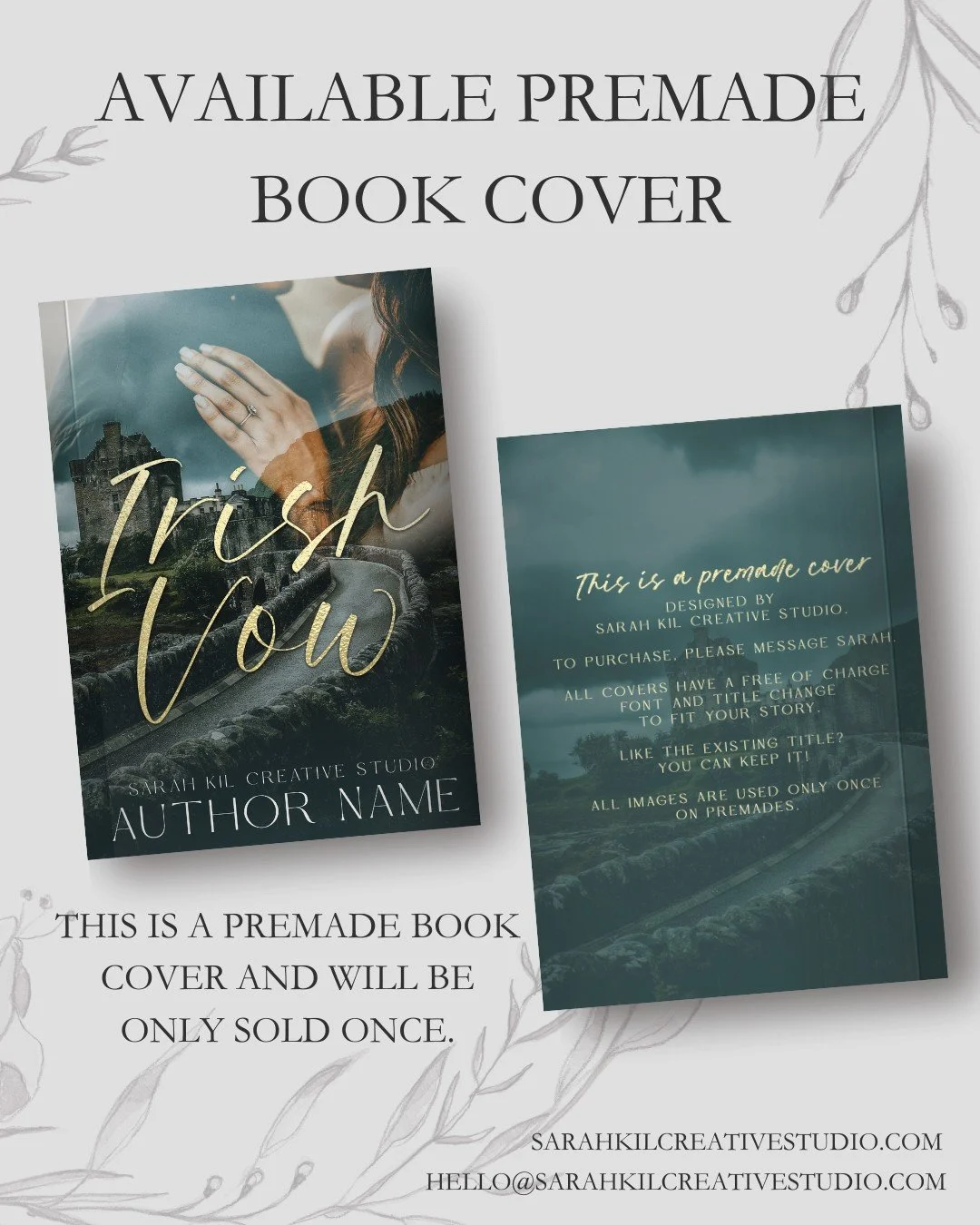 Day 22: Diamond

Premade: Irish Vow
Status: AVAILABLE

DM or comment below to claim if interested 🤍

Premade comes with 1 full wrap, ebook files &amp; title PNG. Title, Author Name, and Tagline (if available) can be updated once purchased. Add ons a