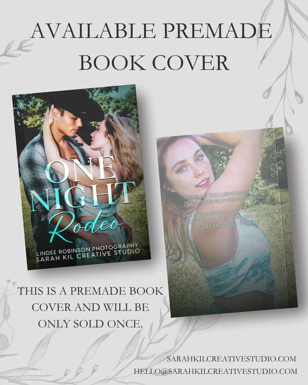 Exclusive Premade: One Night Rodeo
Status: AVAILABLE
Photographer: Lindee Robinson Photography

DM or comment below to claim if interested 🤍

Premade comes with 1 full wrap, ebook files &amp; title PNG. Title, Author Name, and Tagline (if available)