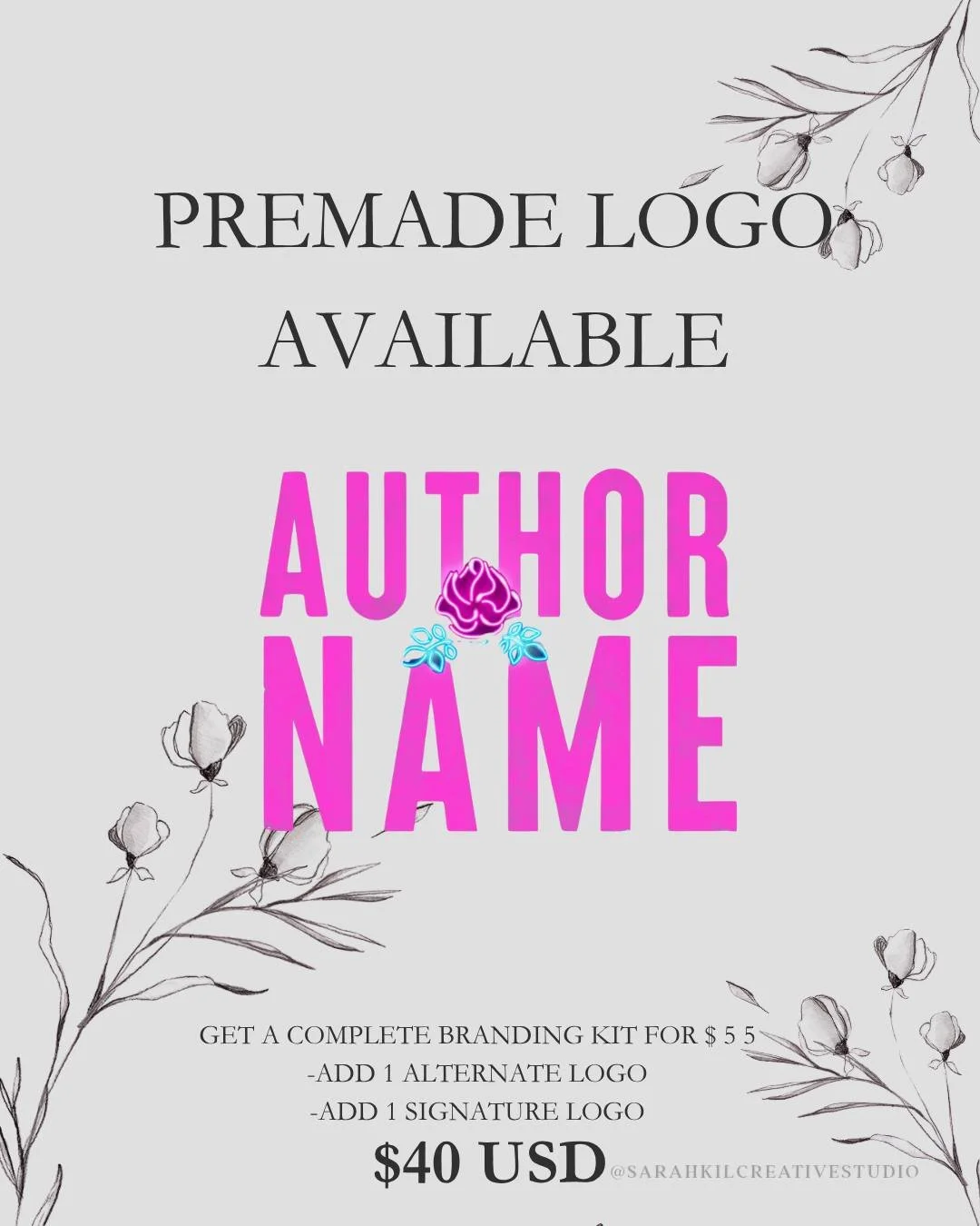 PREMADE AUTHOR LOGO: Neon Pink Rose
Status: Available

You can grab this logo on my website or DM me .

If you are looking for a logo design, feel free to message me! I'd love to work with you.

#sarahkilcreativestudio 

premade logo, logo designer, 