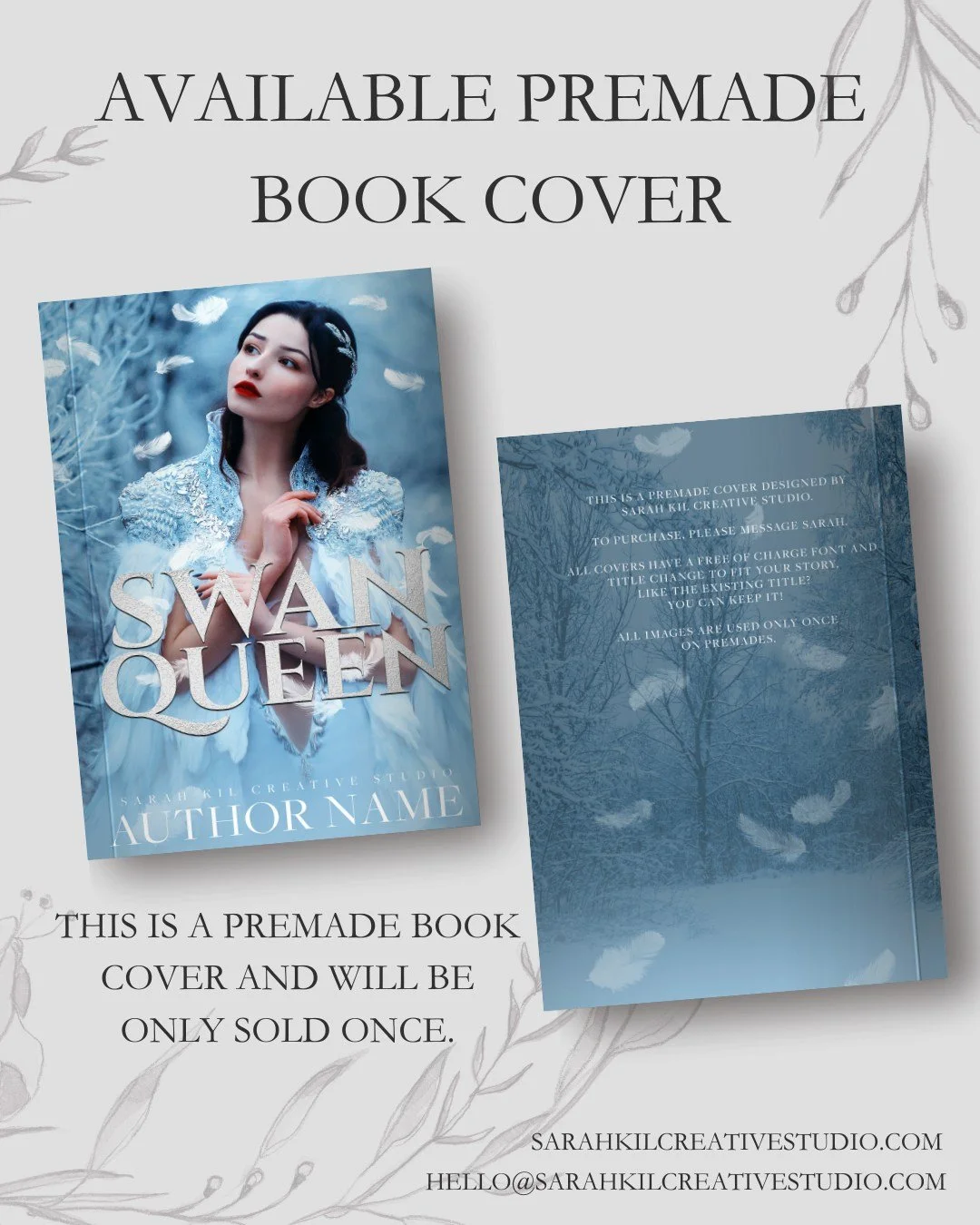 Premade Book Cover: Swan Queen
Status: AVAILABLE

DM or comment below to claim if interested 🤍

Premade comes with 1 full wrap, ebook files &amp; title PNG. Title, Author Name, and Tagline (if available) can be updated once purchased. Add ons are av