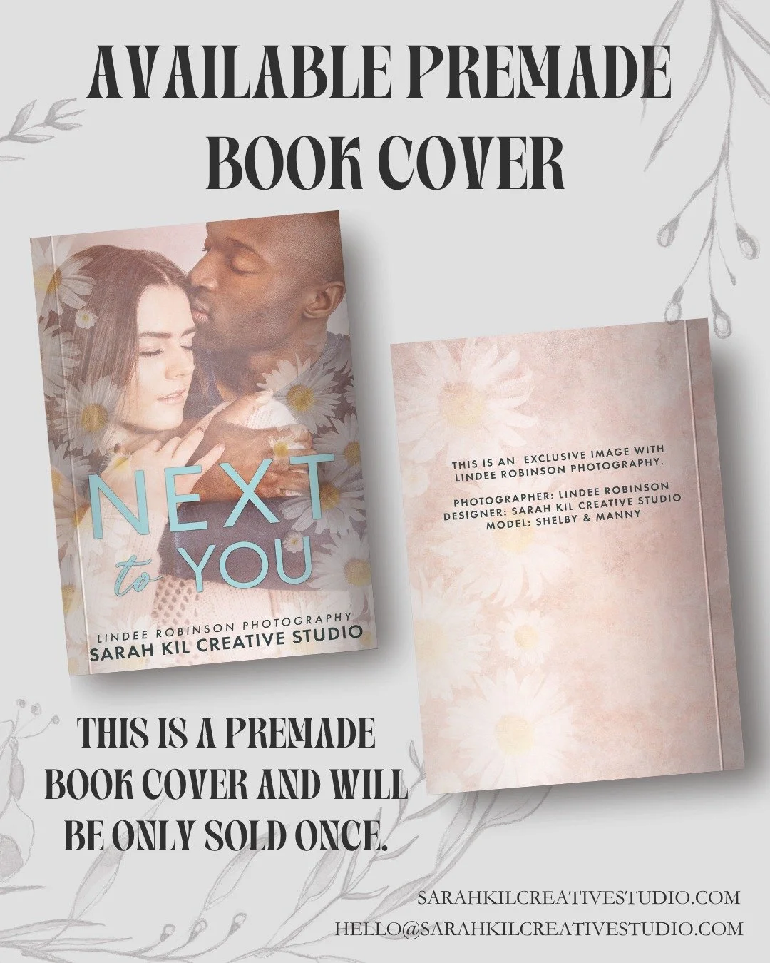 Exclusive Premade: Next to You
Status: AVAILABLE
Photographer: Lindee Robinson Photography

DM or comment below to claim if interested 🤍

Premade comes with 1 full wrap, ebook files &amp; title PNG. Title, Author Name, and Tagline (if available) can
