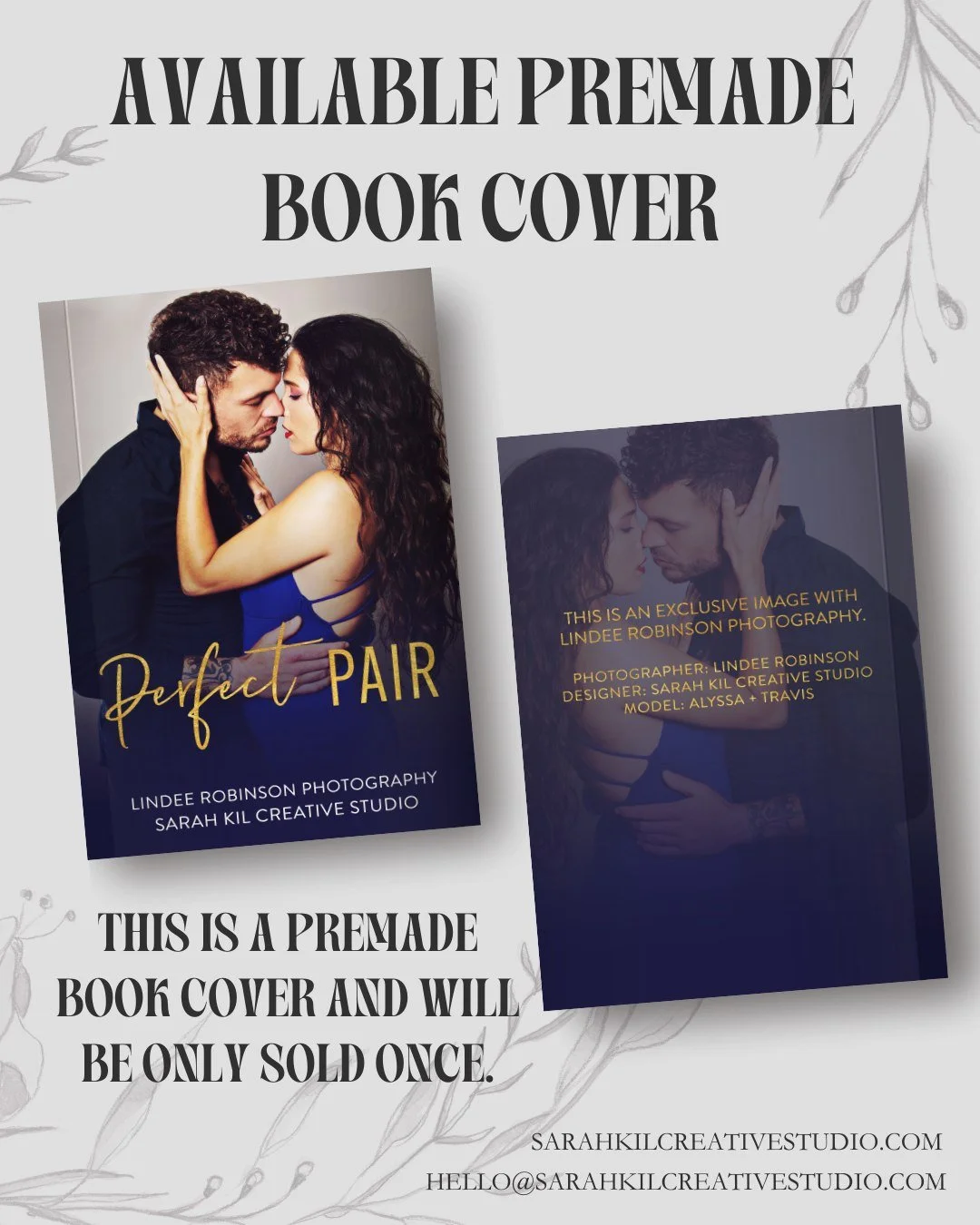 Exclusive Premade: Perfect Pair
Status: AVAILABLE
Photographer: Lindee Robinson Photography

DM or comment below to claim if interested 🤍

Premade comes with 1 full wrap, ebook files &amp; title PNG. Title, Author Name, and Tagline (if available) ca
