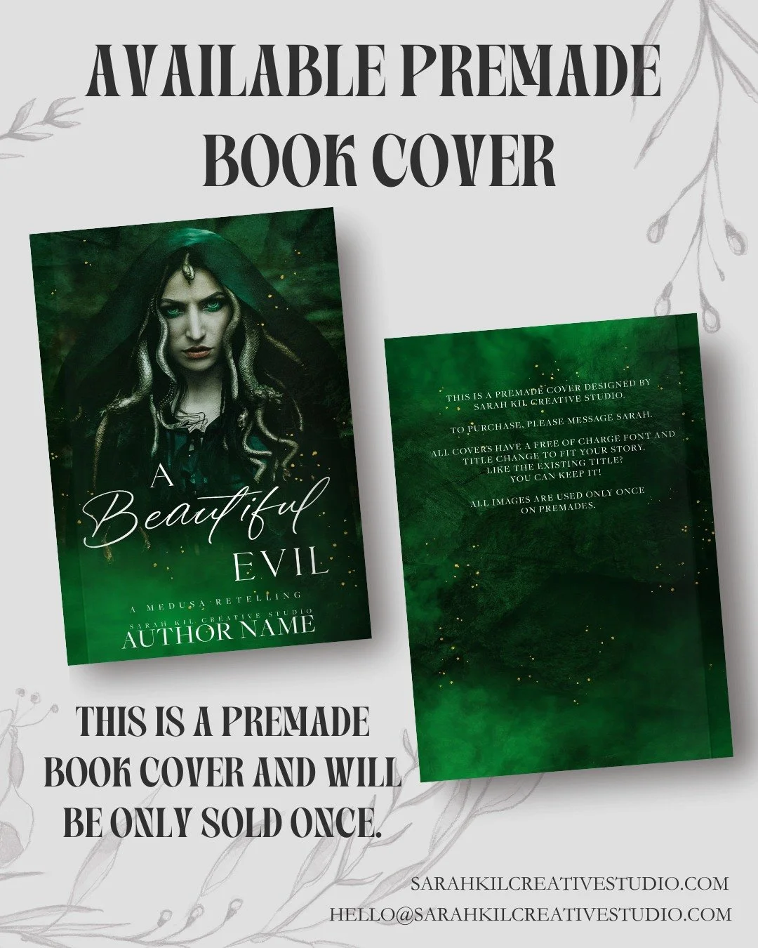 Premade Book Cover: A Beautiful Evil
Status: AVAILABLE

DM or comment below to claim if interested 🤍

Premade comes with 1 full wrap, ebook files &amp; title PNG. Title, Author Name, and Tagline (if available) can be updated once purchased. Add ons 