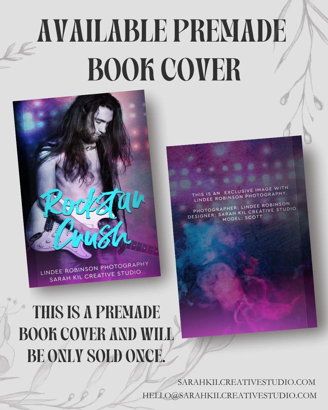 Exclusive Premade: Rockstar Crush
Status: AVAILABLE
Photographer: Lindee Robinson Photography

DM or comment below to claim if interested 🤍

Premade comes with 1 full wrap, ebook files &amp; title PNG. Title, Author Name, and Tagline (if available) 