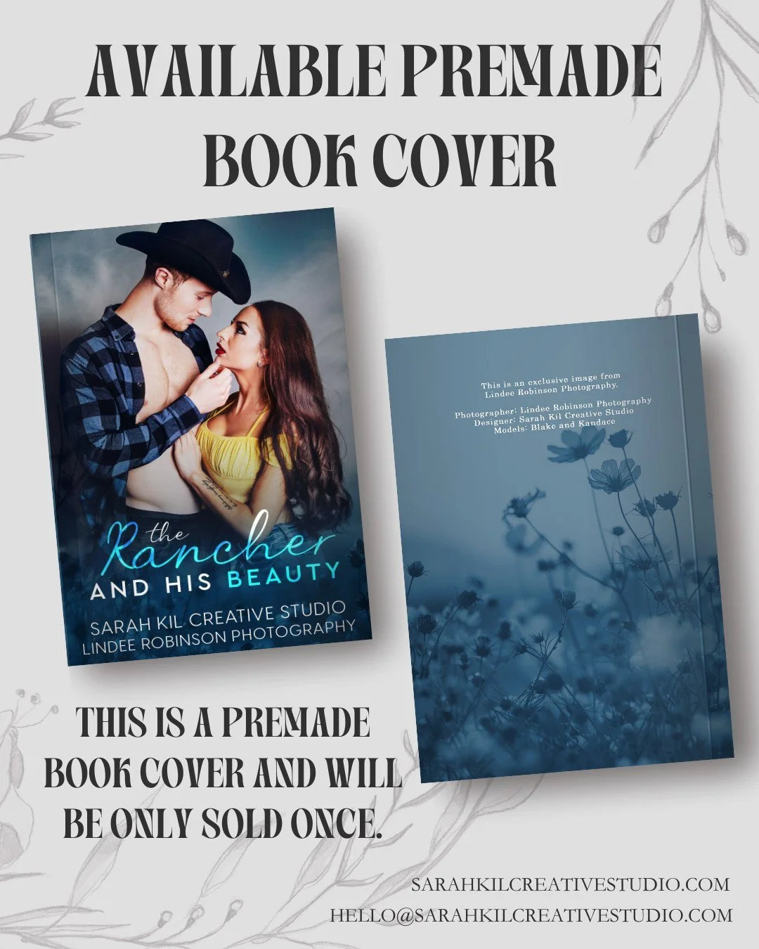 Exclusive Premade: The Rancher and His Beauty
Status: AVAILABLE
Photographer: Lindee Robinson Photography

DM or comment below to claim if interested 🤍

Premade comes with 1 full wrap, ebook files &amp; title PNG. Title, Author Name, and Tagline (if