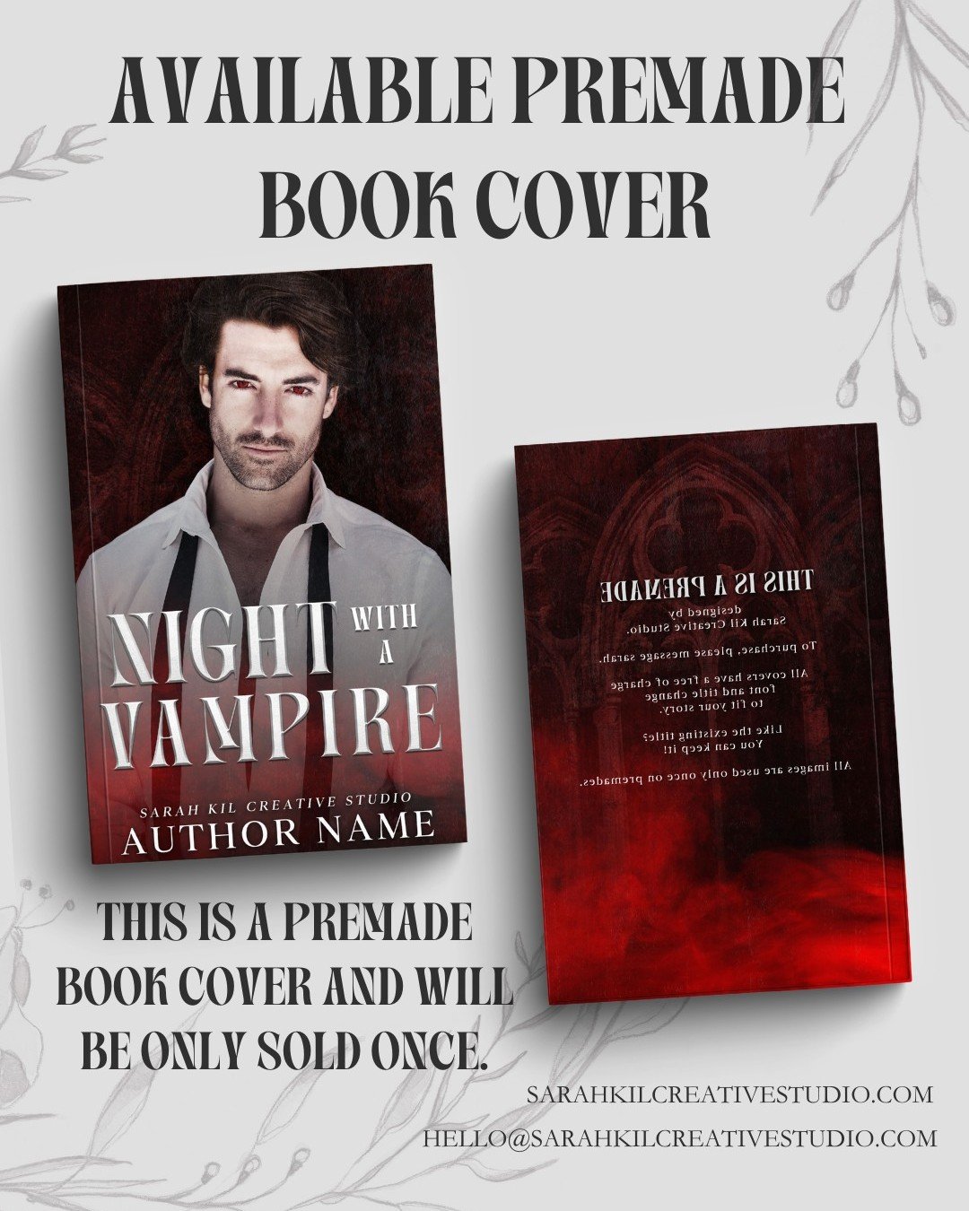 Exclusive Book Cover Premade: Night with A Vampire
Status: AVAILABLE
Photographer: Eric McKinney 612 Photography

DM or comment below to claim if interested 🤍

Premade comes with 1 full wrap, ebook files &amp; title PNG. Title, Author Name, and Tagl