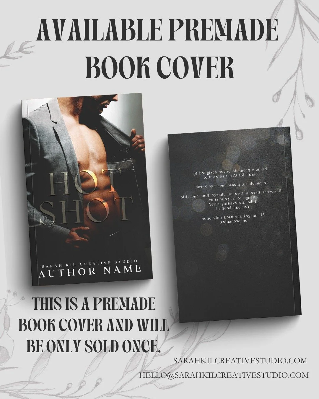 Premade Book Cover: Hot Shot
Status: AVAILABLE

DM or comment below to claim if interested 🤍

Premade comes with 1 full wrap, ebook files &amp; title PNG. Title, Author Name, and Tagline (if available) can be updated once purchased. Add ons are avai