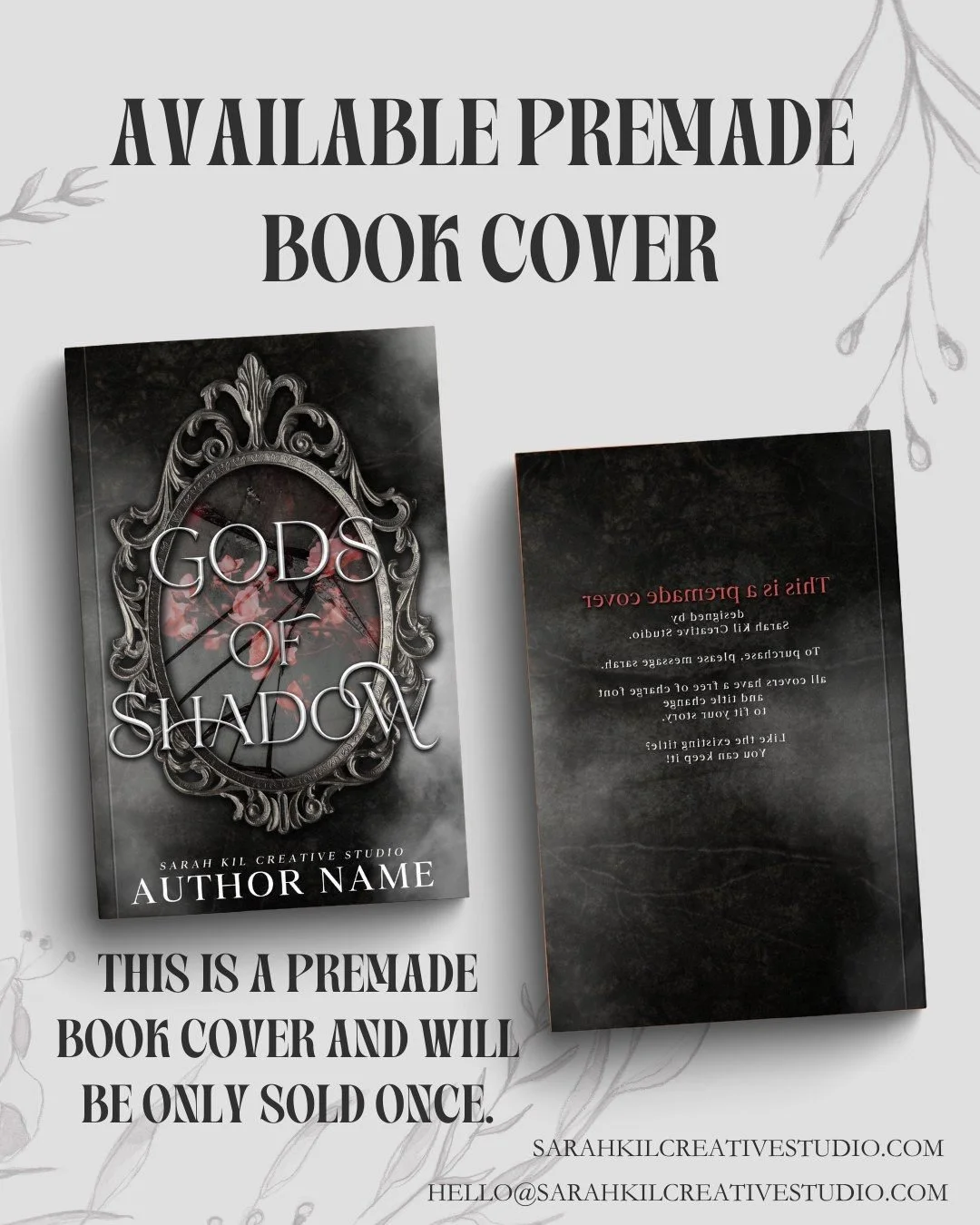 Premade Book Cover: Gods of Shadows
Status: AVAILABLE

DM or comment below to claim if interested 🤍

Premade comes with 1 full wrap, ebook files &amp; title PNG. Title, Author Name, and Tagline (if available) can be updated once purchased. Add ons a