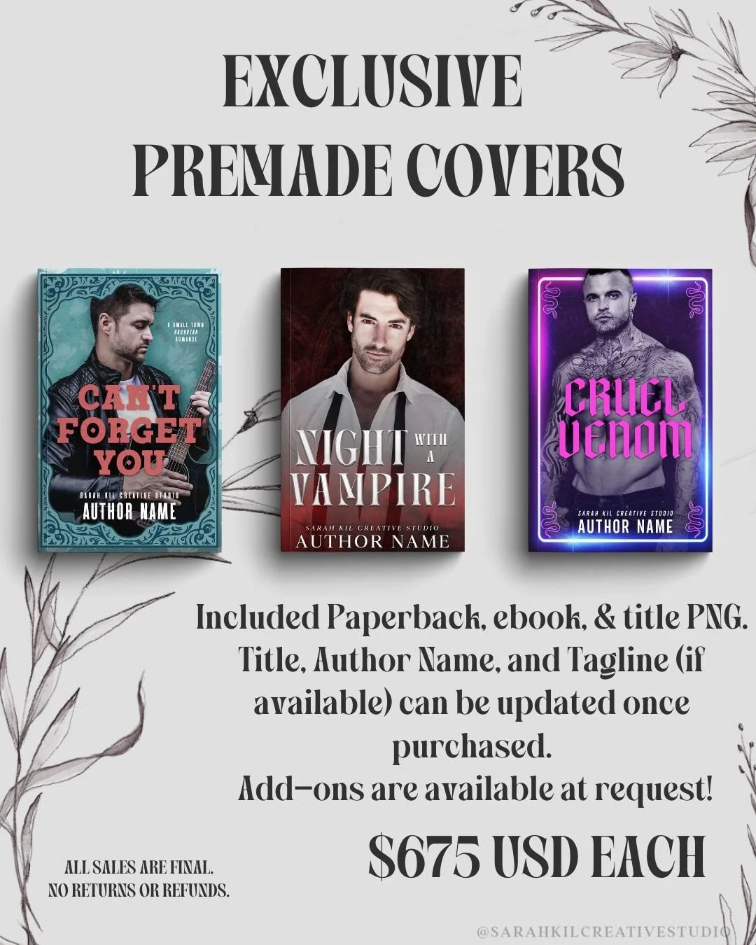 Exclusive Book Cover Premade collabs with Eric McKinney 612 Photography
Status: AVAILABLE
Photographer: Eric McKinney 612 Photography

DM or comment below with the Book title to claim if interested 🤍

Premade comes with 1 full wrap, ebook files &amp