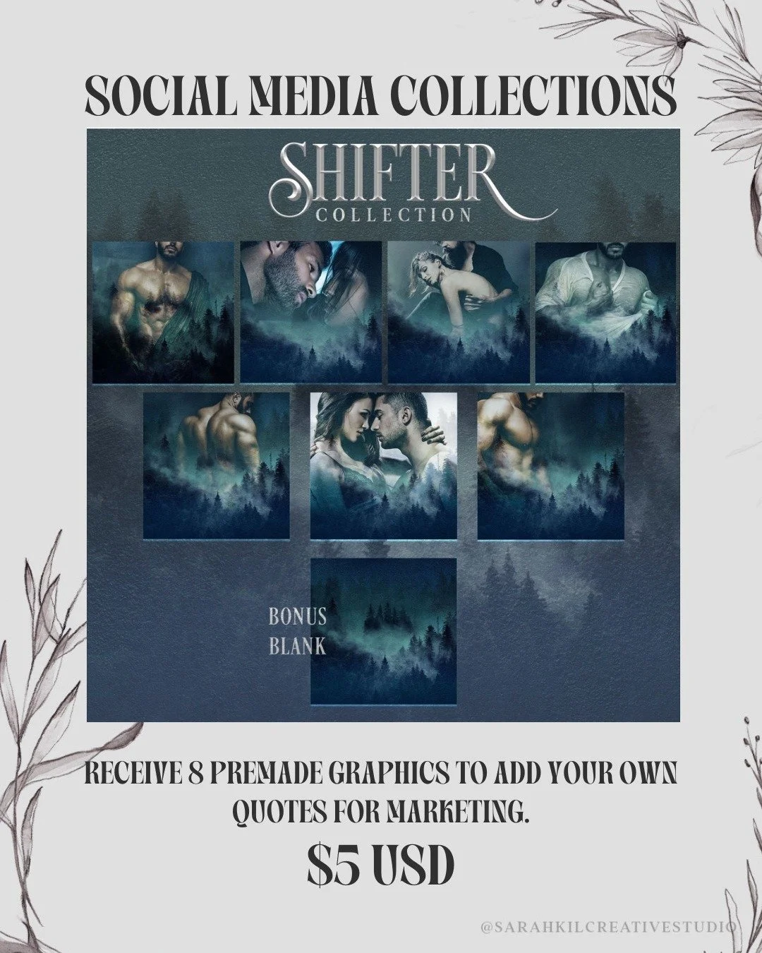 SOCIAL MEDIA COLLECTIONS: Shifter

Looking to elevate your graphics! I have social media collections available on my website.

Grab here https://www.sarahkilcreativestudio.com/social-media-collections

premade social media templates | shifter romance