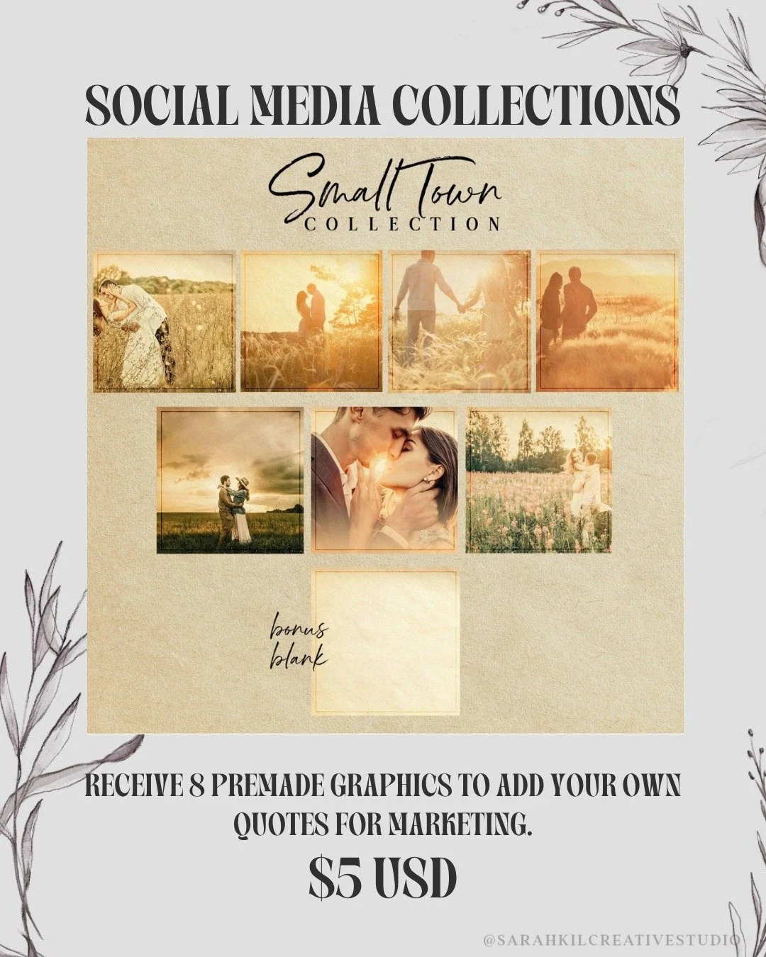 SOCIAL MEDIA COLLECTIONS: Small Town 

Looking to elevate your graphics! I have social media collections available on my website.

Grab here https://www.sarahkilcreativestudio.com/social-media-collections

premade social media templates | small town 
