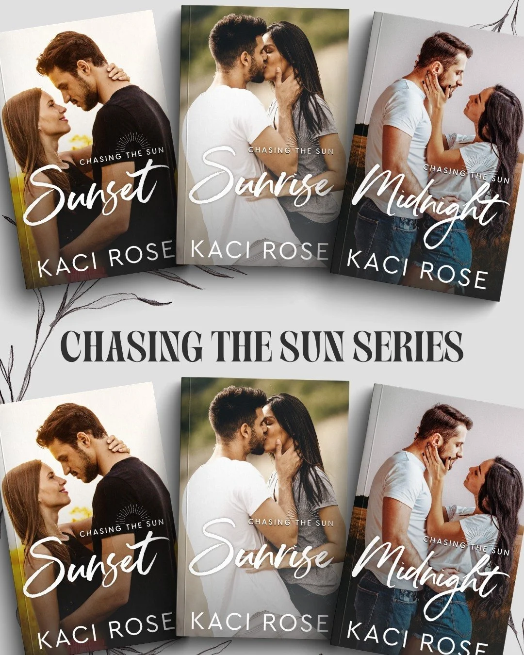 Ah! I love how these book covers turned out. 

Check out Chasing the Sun Series by Kaci Rose
 
#sarahkilcreativestudio #booksta #romancebookcovers #kacirose @kaciroseauthor