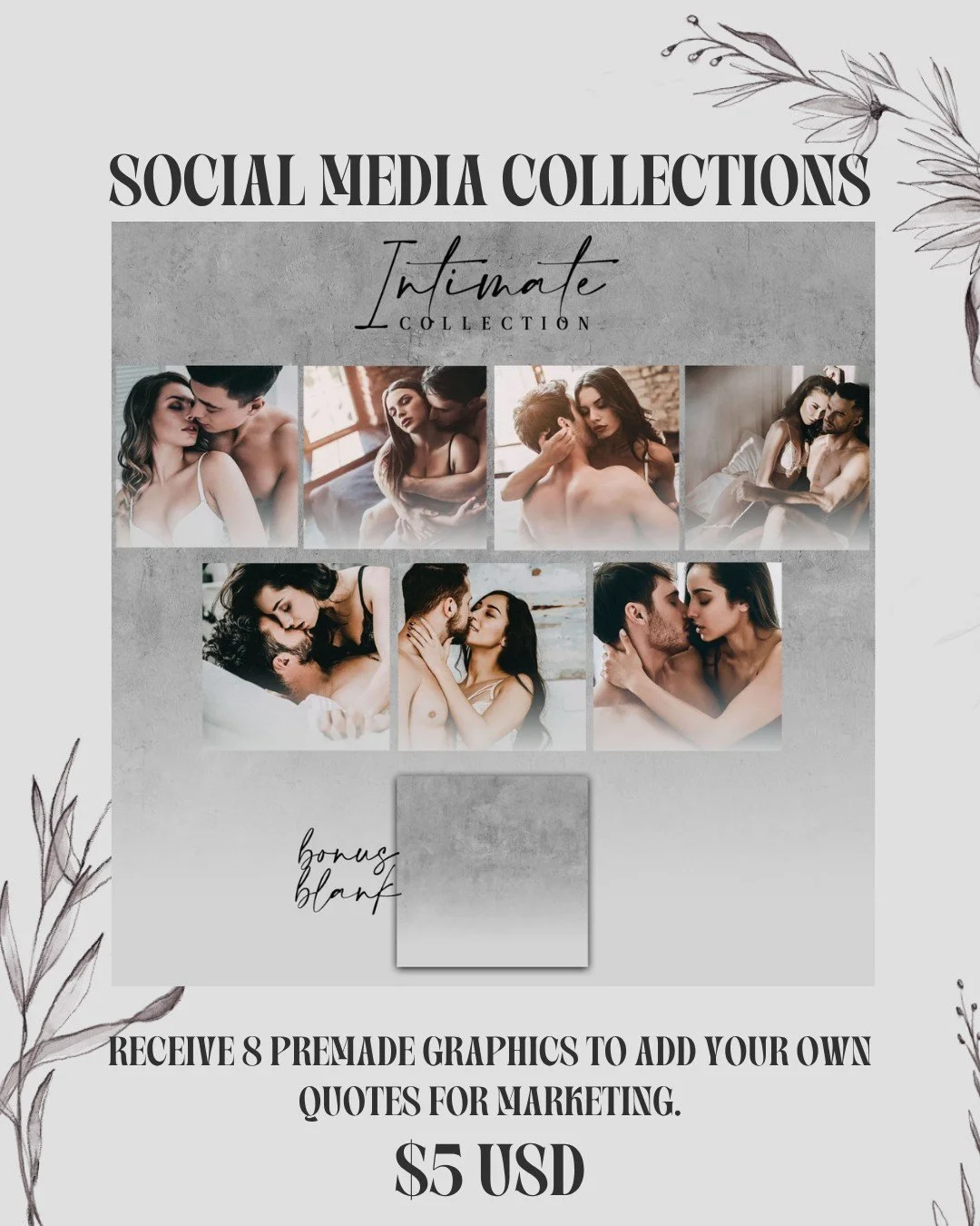 SOCIAL MEDIA COLLECTIONS: Intimate

Looking to elevate your graphics! I have social media collections available on my website.

Grab here https://www.sarahkilcreativestudio.com/social-media-collections

 #sarahkilcreativestudio #bookmarketing #premad