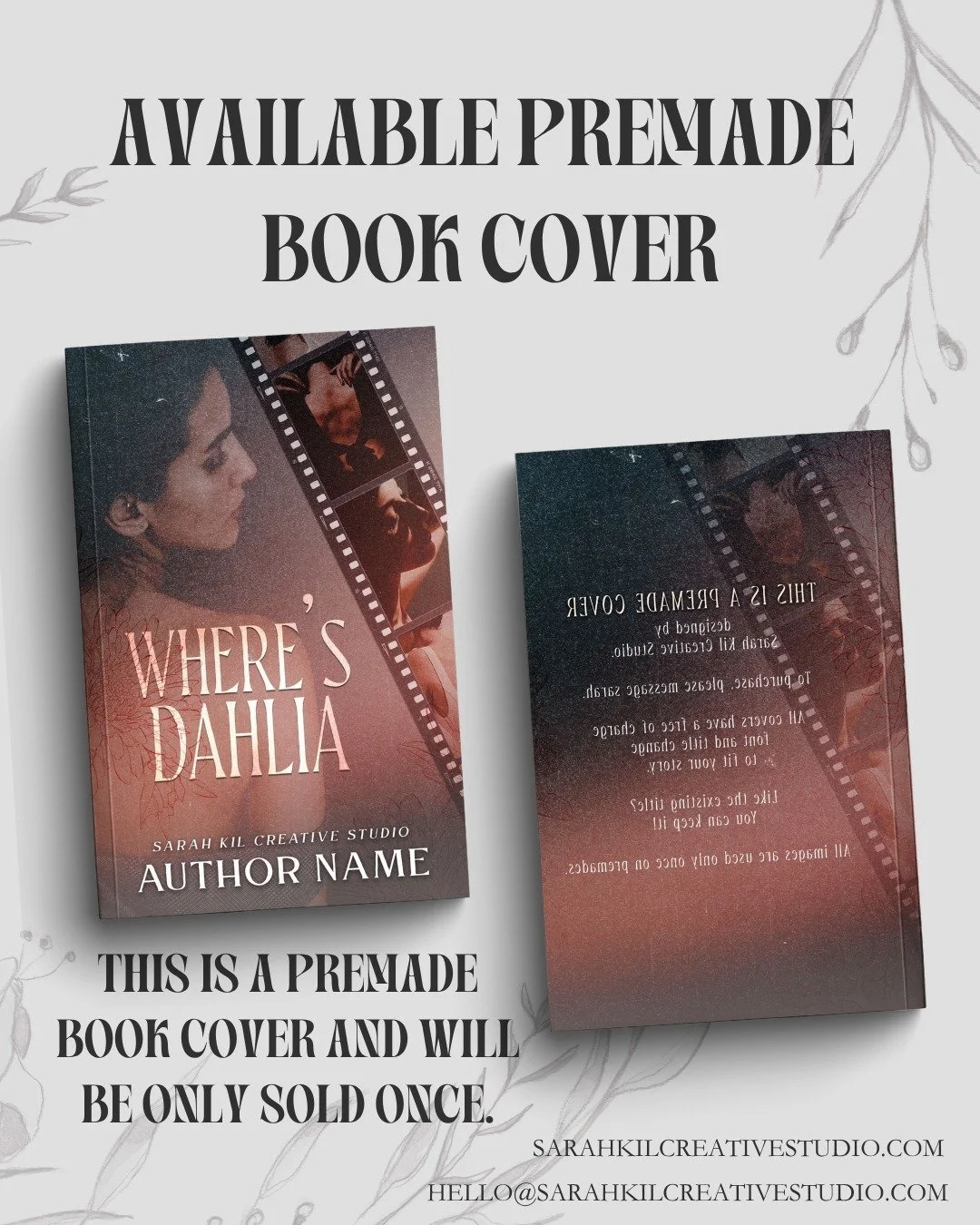Premade Book Cover: Where's Dahlia
Status: AVAILABLE

DM or comment below to claim if interested 🤍

Premade comes with 1 full wrap, ebook files &amp; title PNG. Title, Author Name, and Tagline (if available) can be updated once purchased. Add ons ar
