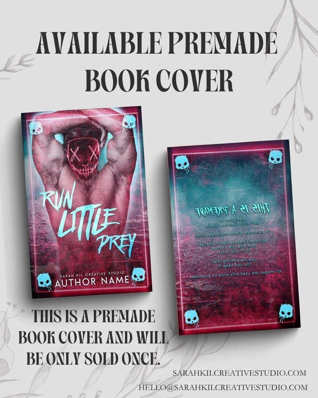 Premade Book Cover: Run Little Prey
Status: AVAILABLE

DM or comment below to claim if interested 🤍

Premade comes with 1 full wrap, ebook files &amp; title PNG. Title, Author Name, and Tagline (if available) can be updated once purchased. Add ons a