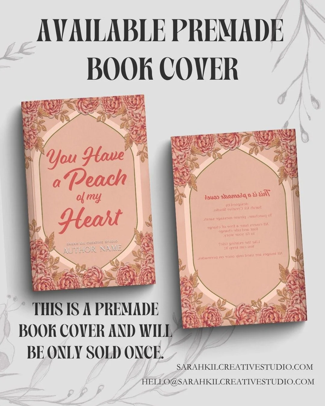 Premade Book Cover: You Have a Peach of My Heart
Status: AVAILABLE

DM or comment below to claim if interested 🤍

Premade comes with 1 full wrap, ebook files &amp; title PNG. Title, Author Name, and Tagline (if available) can be updated once purchas