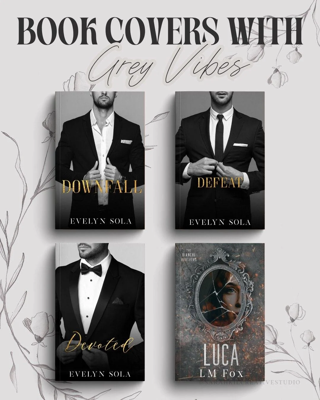 Romance Book covers curated in Grey. Check out a few of my favorite grey romance book covers I got to design 📖 🩶