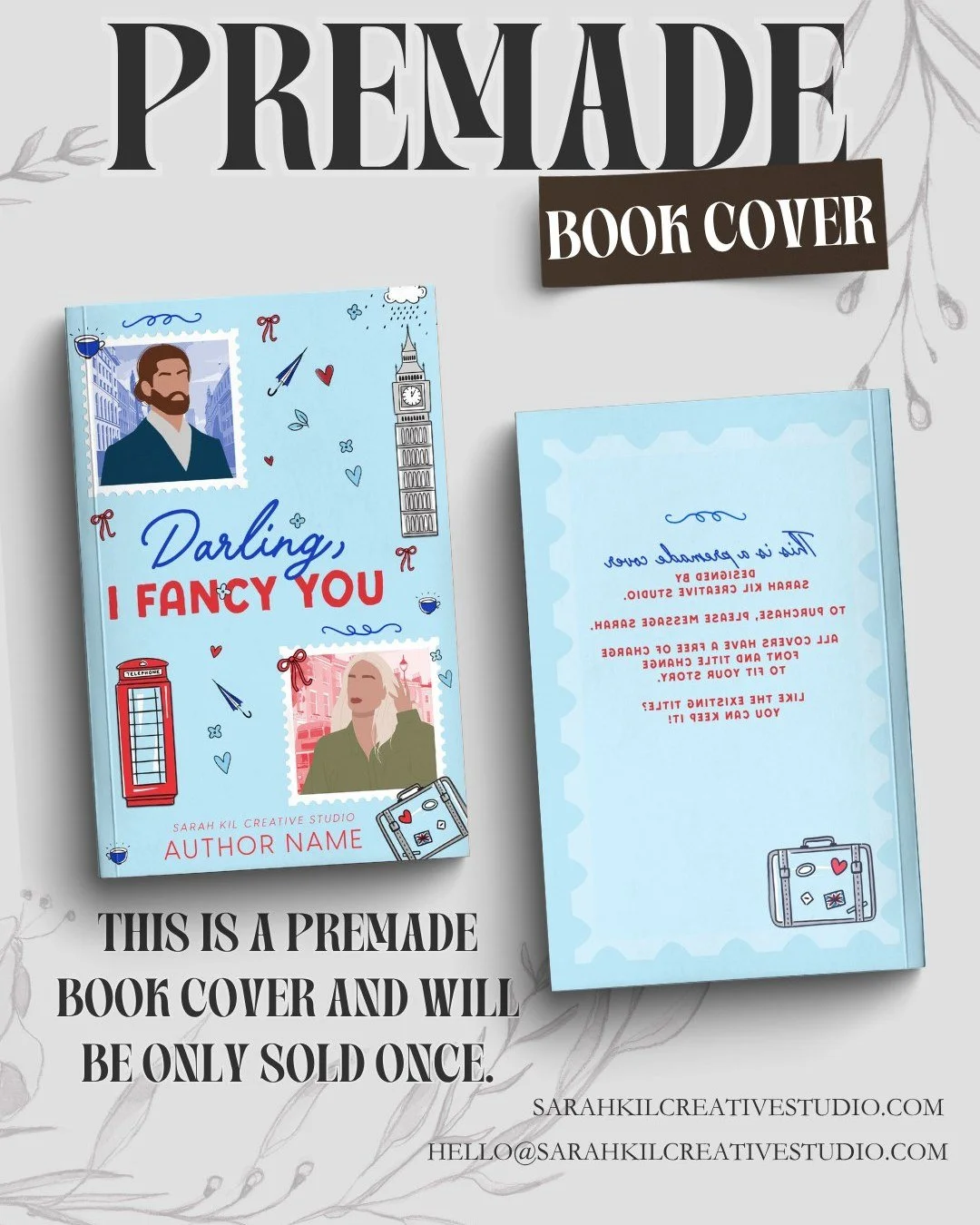 Premade Book Cover: Darling, I Fancy You
Status: AVAILABLE

DM or comment below to claim if interested 🤍

Premade comes with 1 full wrap, ebook files &amp; title PNG. Title, Author Name, and Tagline (if available) can be updated once purchased. Add 