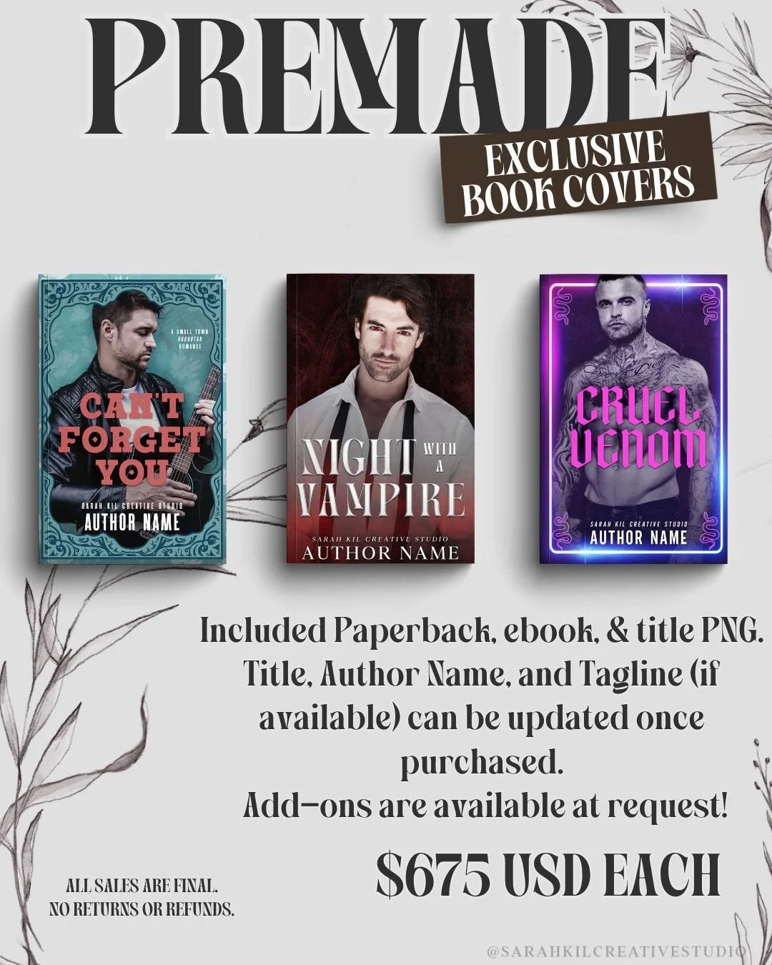 Exclusive Premade Book Covers in collaboration with Eric McKinney 612 Photography
Status: AVAILABLE
Photographer: Eric McKinney 612 Photography

DM or comment below with the Book title to claim if interested

Premade comes with 1 full wrap, ebook fil