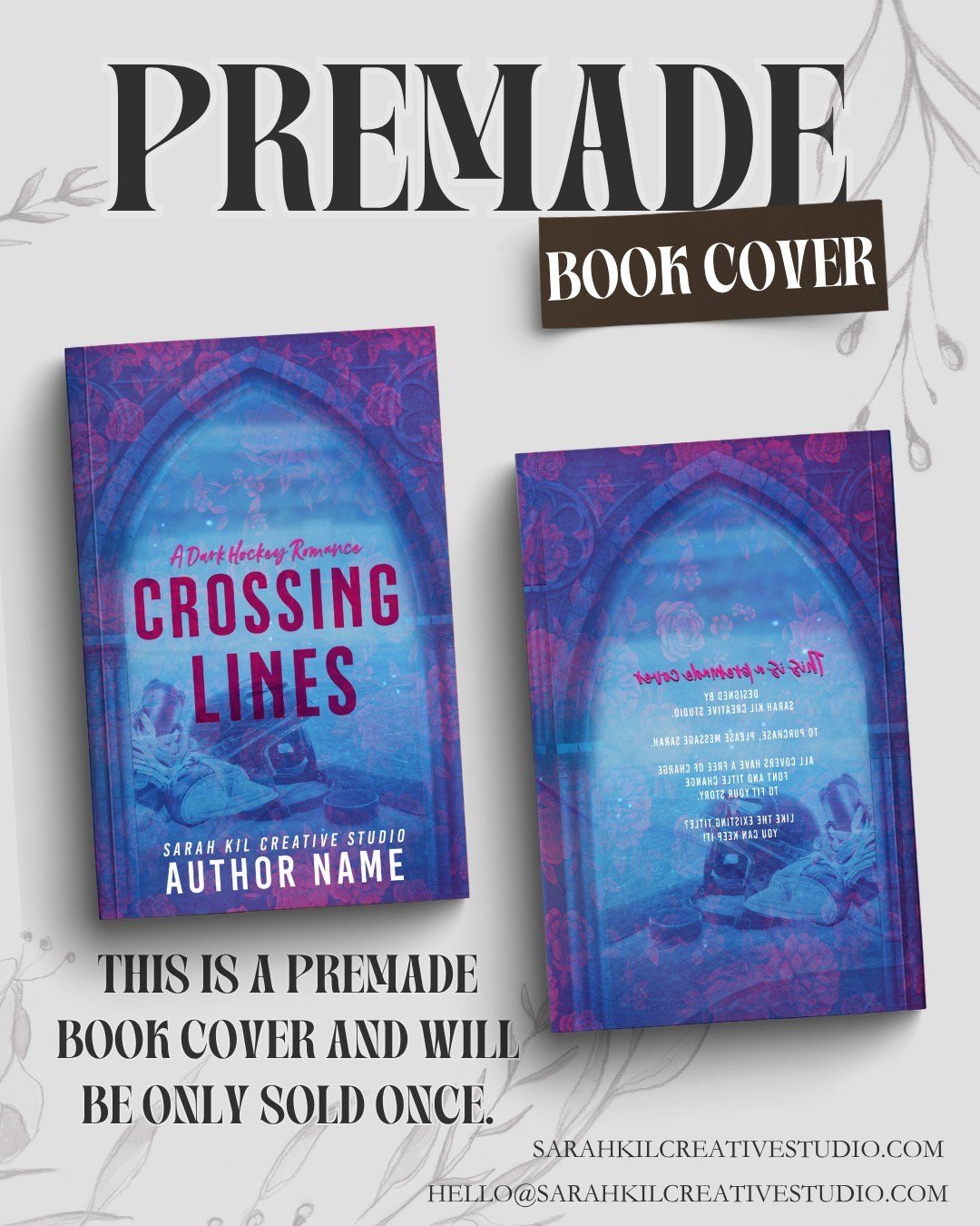 Premade Book Cover: Crossing Lines
Status: AVAILABLE

DM or comment below to claim if interested 🤍

Premade comes with 1 full wrap, ebook files &amp; title PNG. Title, Author Name, and Tagline (if available) can be updated once purchased. Add ons ar
