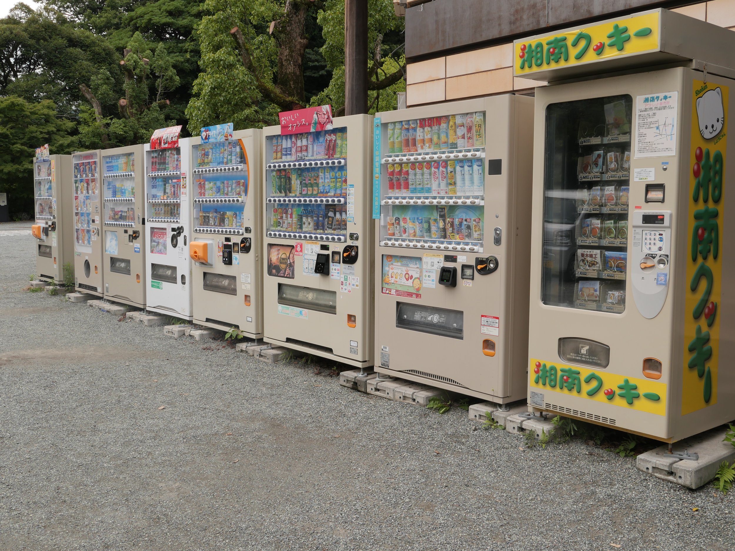 A collection of Vending Machines in the middle of a Historic Area of Kamakura.