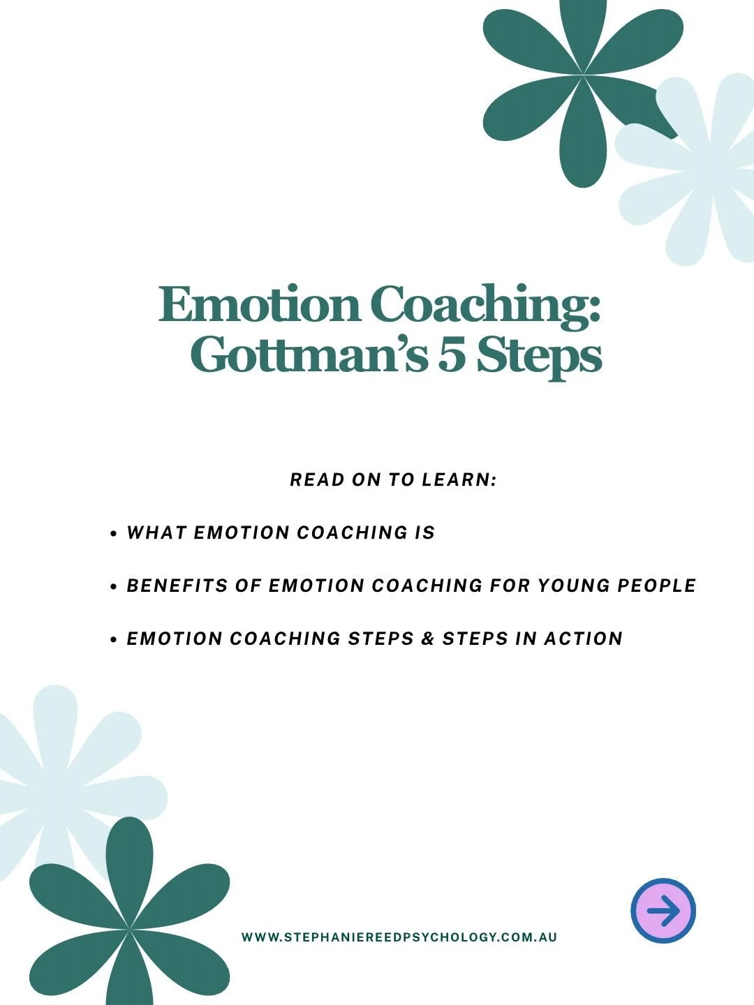Who makes up your child&rsquo;s emotion coaching team?

Read the slides to learn:

🧠 what Emotion Coaching is 
🧠 known benefits of this approach for young people
🧠 the steps to Emotion Coaching
🧠 examples in action 

Disclaimer: this information 
