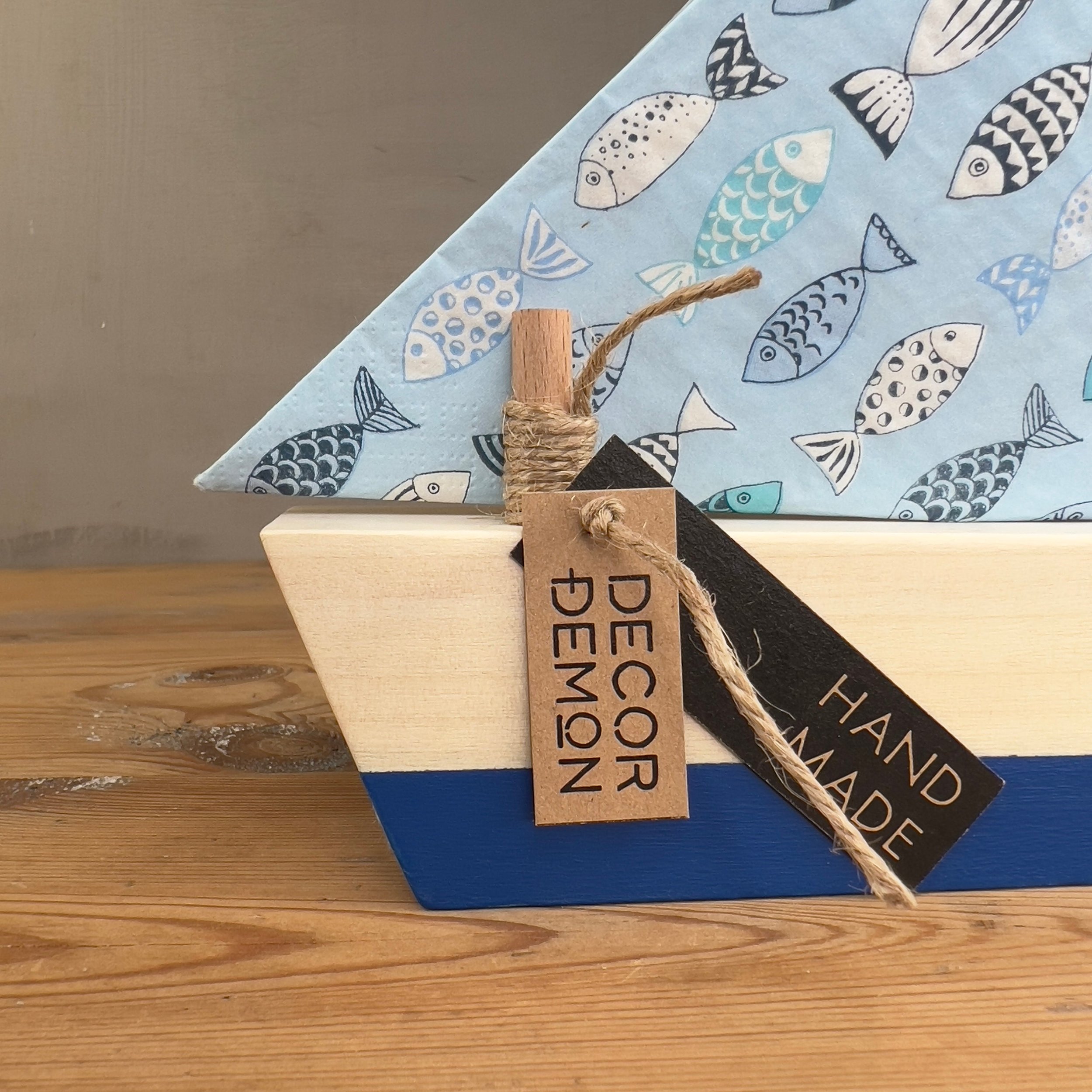 Blue boat handmade napkin holder detail 4