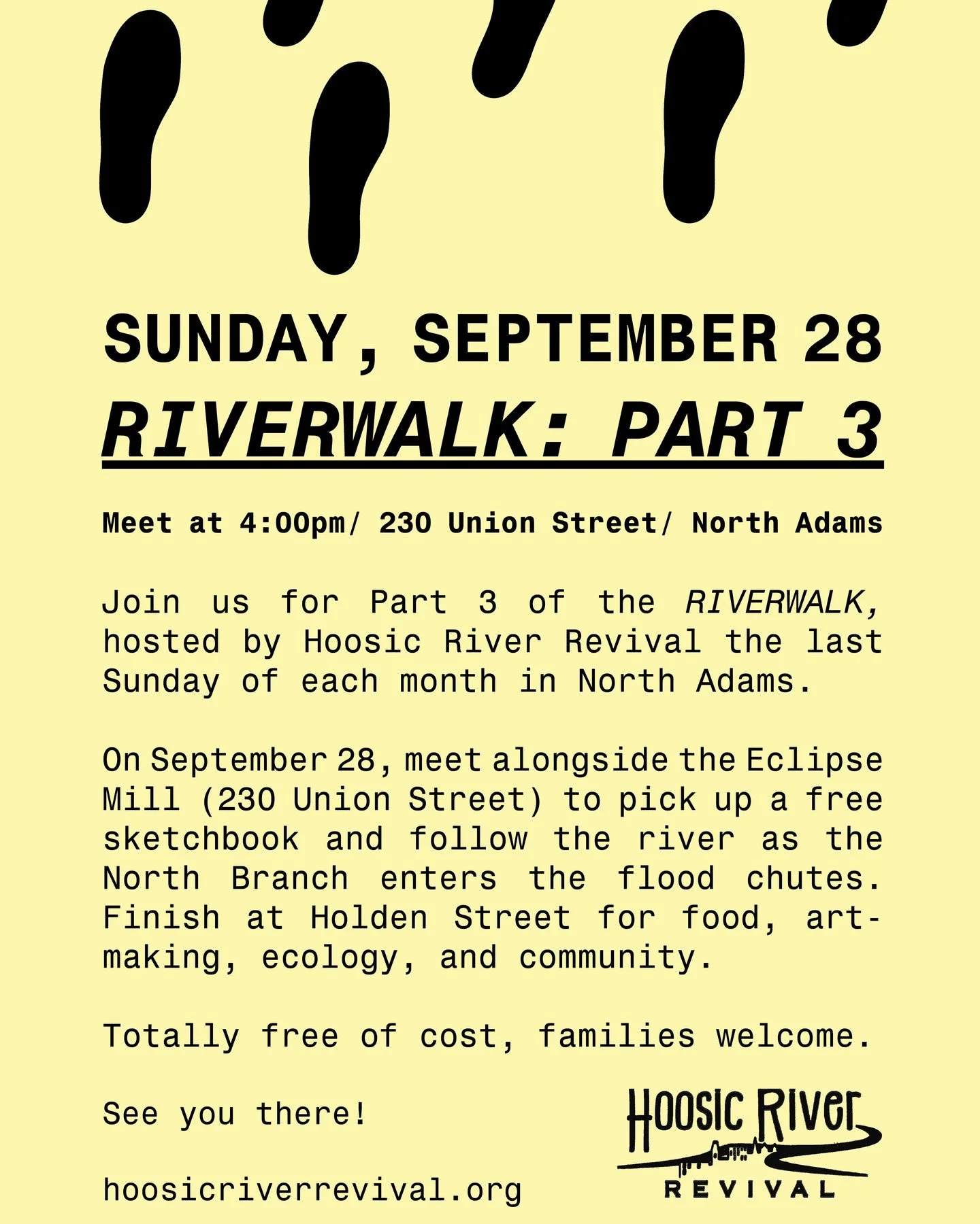 Our next RiverWalk is this Sunday at 4 PM, and we&rsquo;re so excited to spend the afternoon along the beautiful Hoosic River with you all.

Local naturalist Kurt Gamari will be returning to lead the walk, and delicious bites will be provided by the 