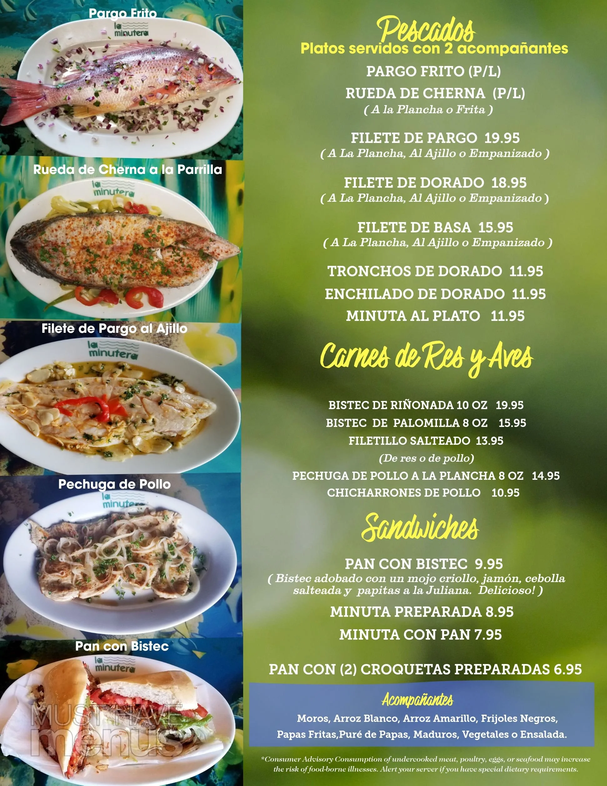 Menu — La Minutera Restaurant