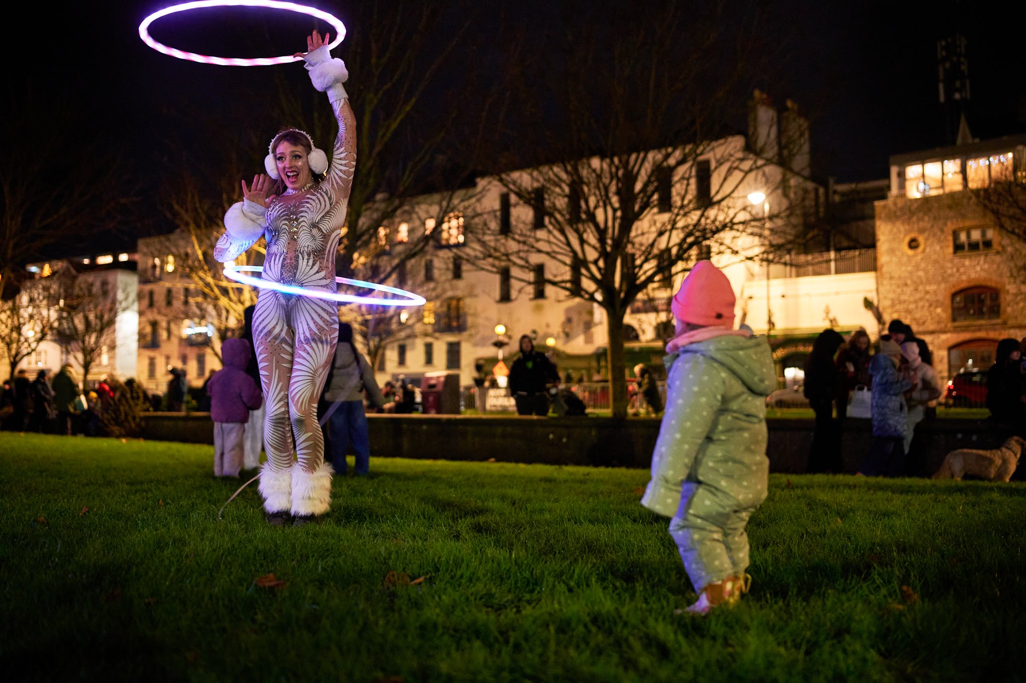 Professional event photography from the New Year’s Eve celebration in Fingal, Dublin. Capturing live performances, fire shows, street entertainment and fireworks for public events and festivals.