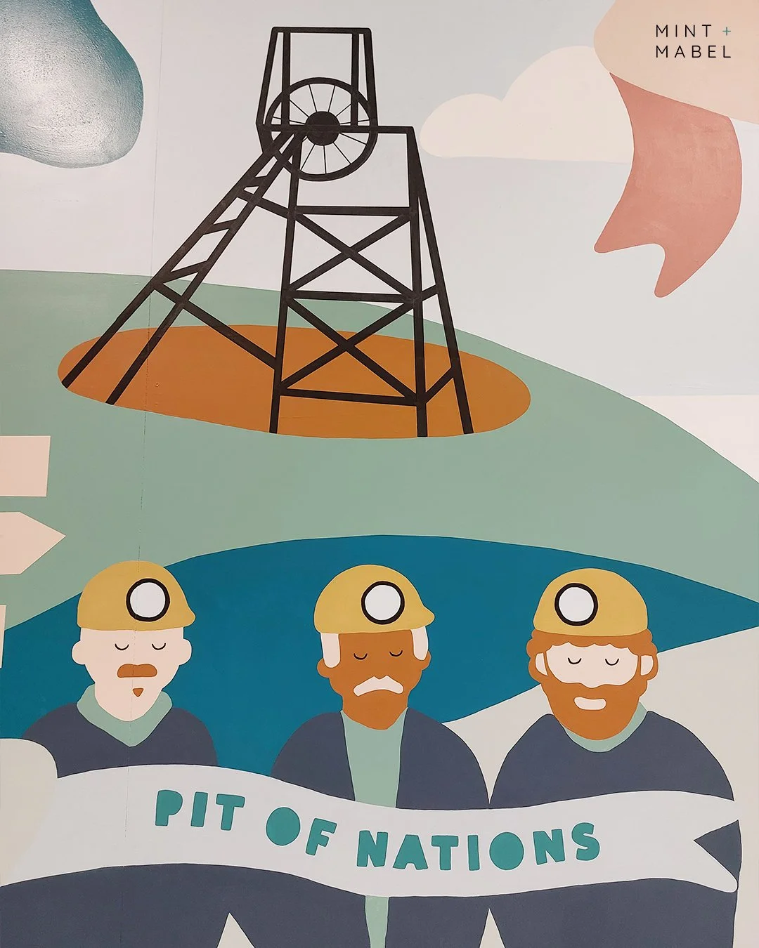 Our recent mural featured an illustration of the miners of Gedling Colliery in Nottingham, which became known after World War Two as ‘The Pit of Nations’ because of its diverse workforce. 
Murals | Nottingham | History | Illustration | G
