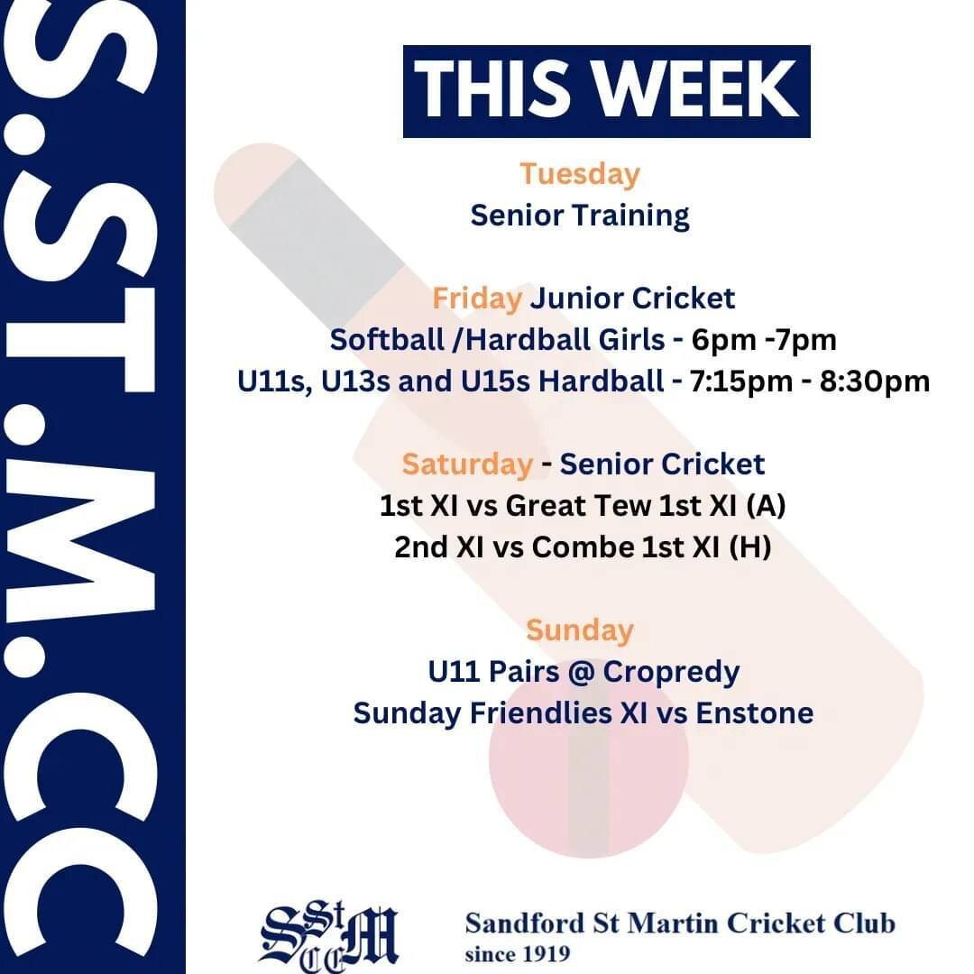 What's happening this week at the club?  Find out here!

#cricket #sandfordstmartin #sandfordcricket #juniorcricket #cricketers #cricketclub #playcricket #cherwellcricketleague #oxfordshirecricket