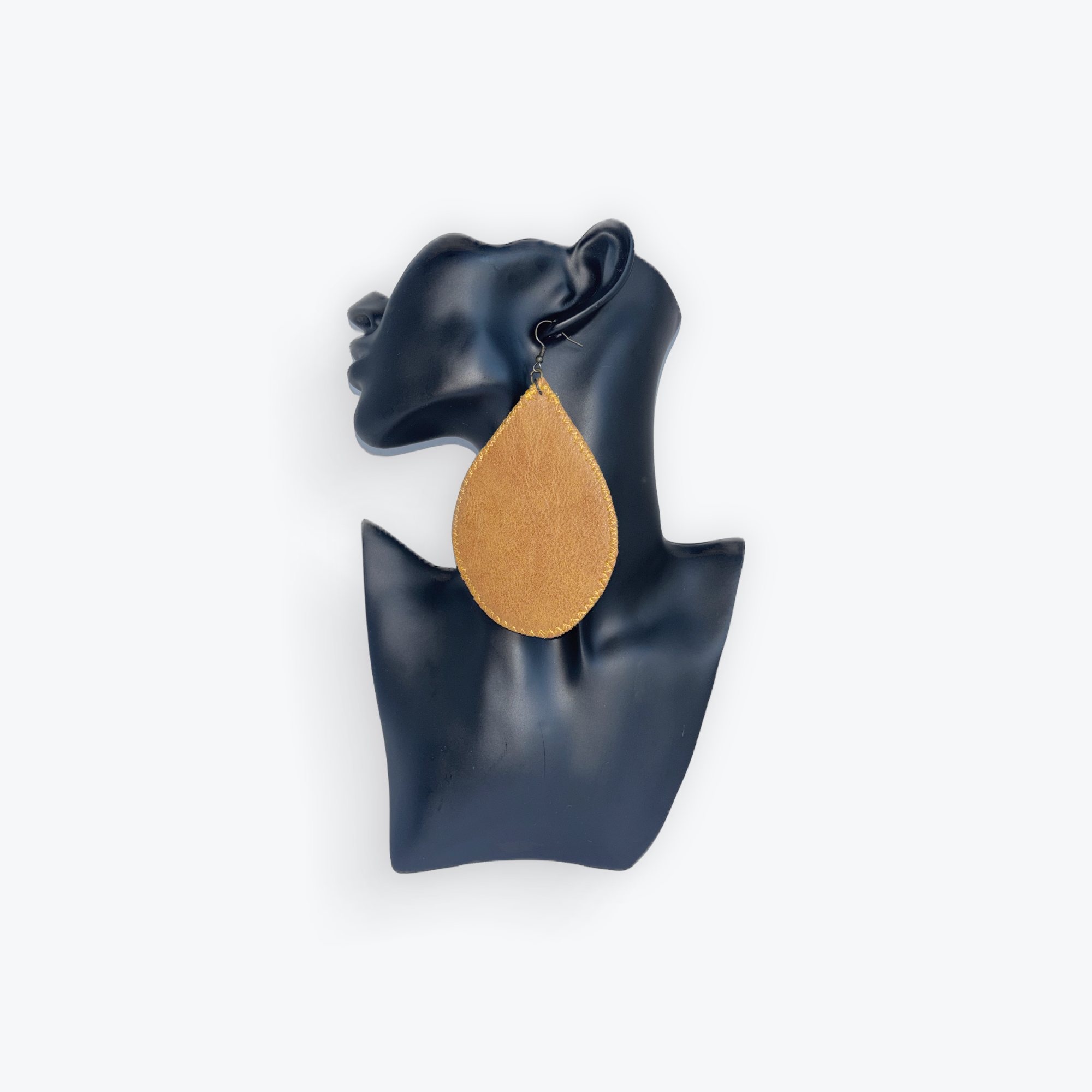 Khaki Faux Leather Teardrop Earrings
